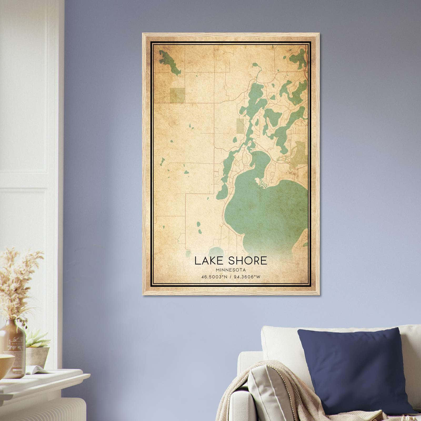 Vintage Lake Shore Minnesota Map Poster, Lake Shore MN City Road Wall Art Print