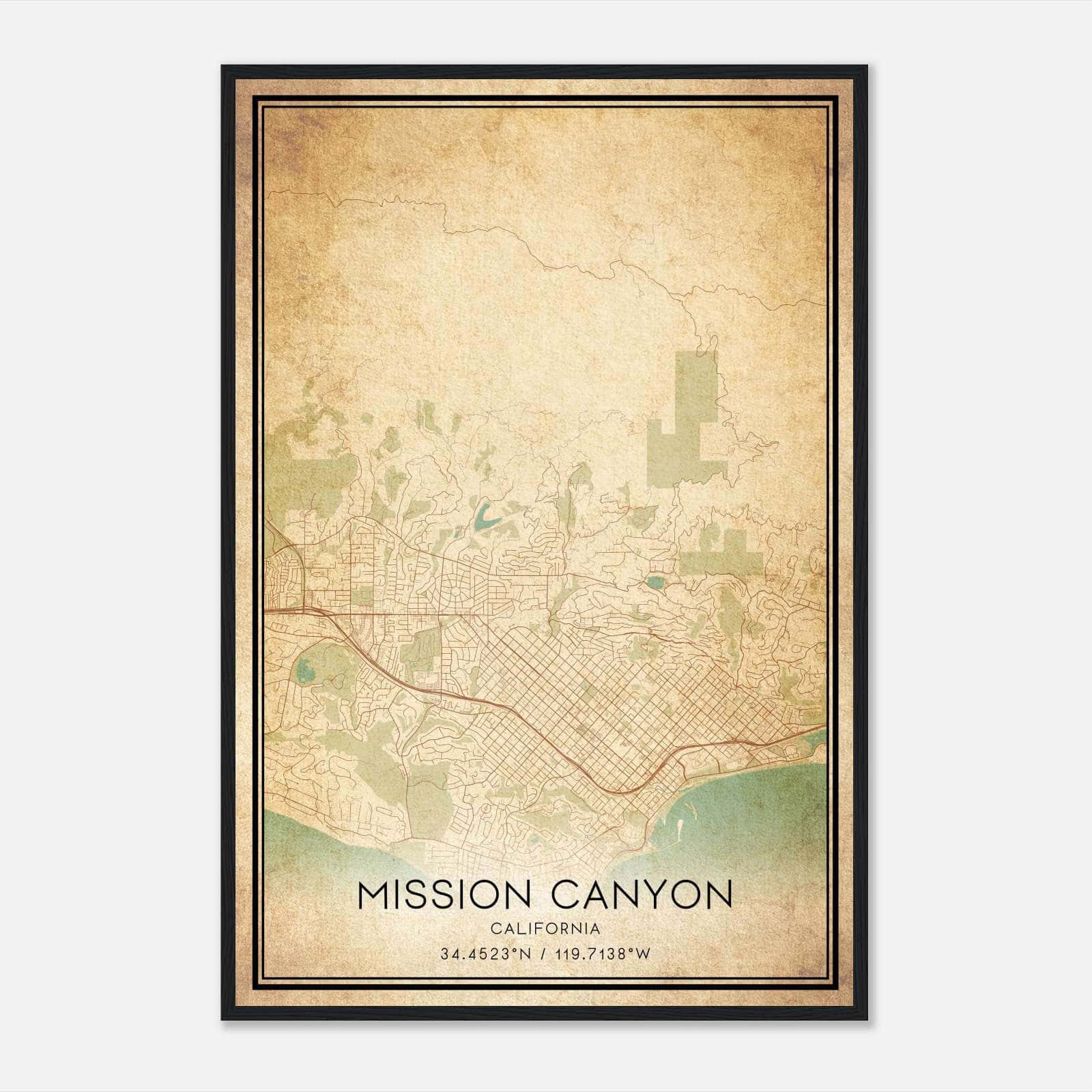 Vintage Mission Canyon California Map Poster, Mission Canyon CA City Road Wall Art Print Vintage Mission Canyon California Map Poster, Mission Canyon CA City Road Wall Art Print
