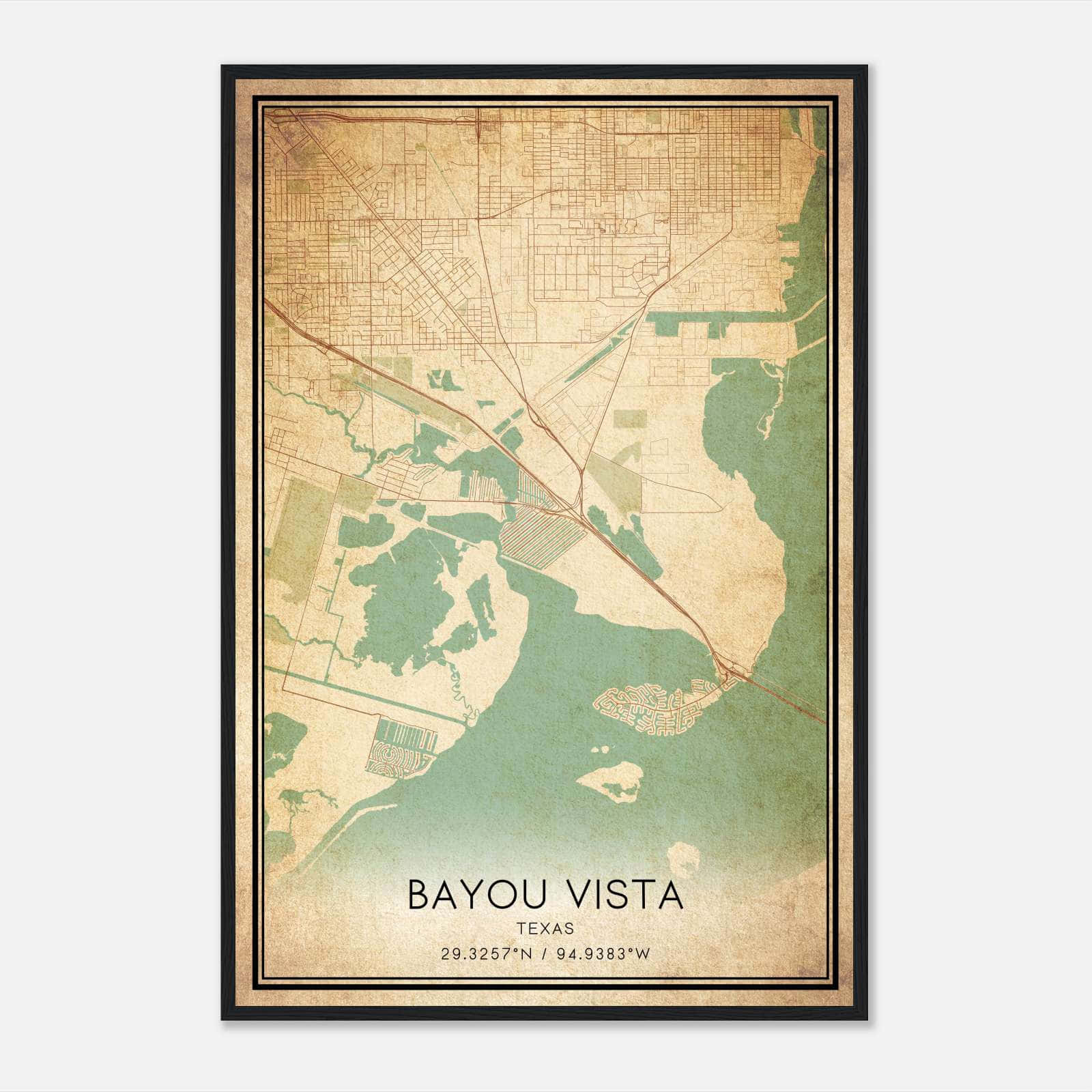 Vintage Bayou Vista Texas Map Poster, Bayou Vista TX City Road Wall Art Print Vintage Bayou Vista Texas Map Poster, Bayou Vista TX City Road Wall Art Print