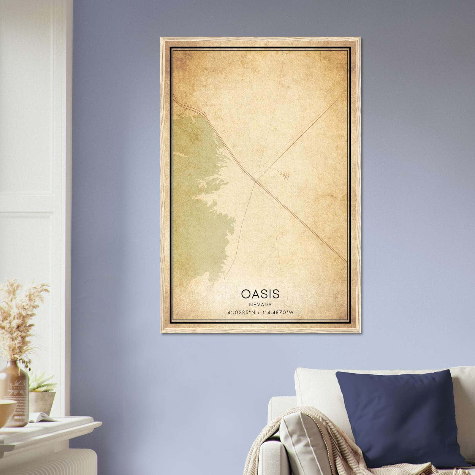 Vintage Oasis Nevada Map Poster, Oasis NV City Road Wall Art Print