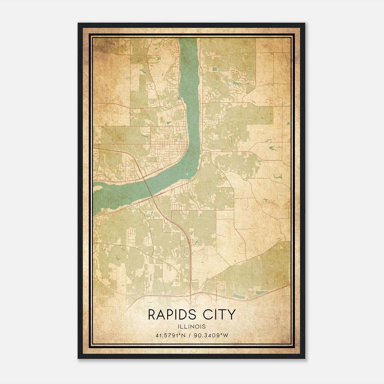Vintage Rapids City Illinois Map Poster, Rapids City IL City Road Wall Art Print Vintage Rapids City Illinois Map Poster, Rapids City IL City Road Wall Art Print