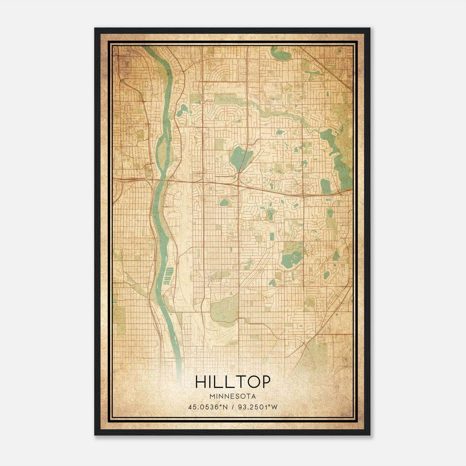 Vintage Hilltop Minnesota Map Poster, Hilltop MN City Road Wall Art Print Vintage Hilltop Minnesota Map Poster, Hilltop MN City Road Wall Art Print