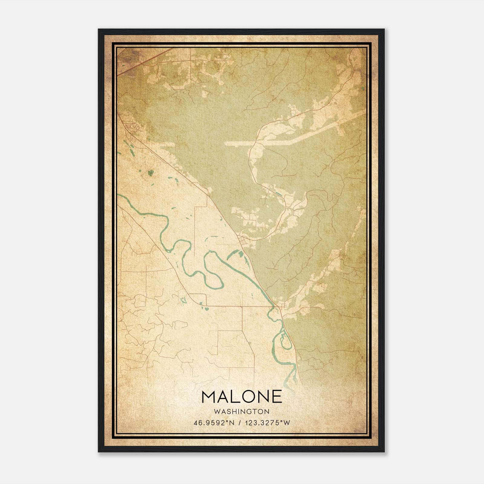 Vintage Malone Washington Map Poster, Malone WA City Road Wall Art Print Vintage Malone Washington Map Poster, Malone WA City Road Wall Art Print