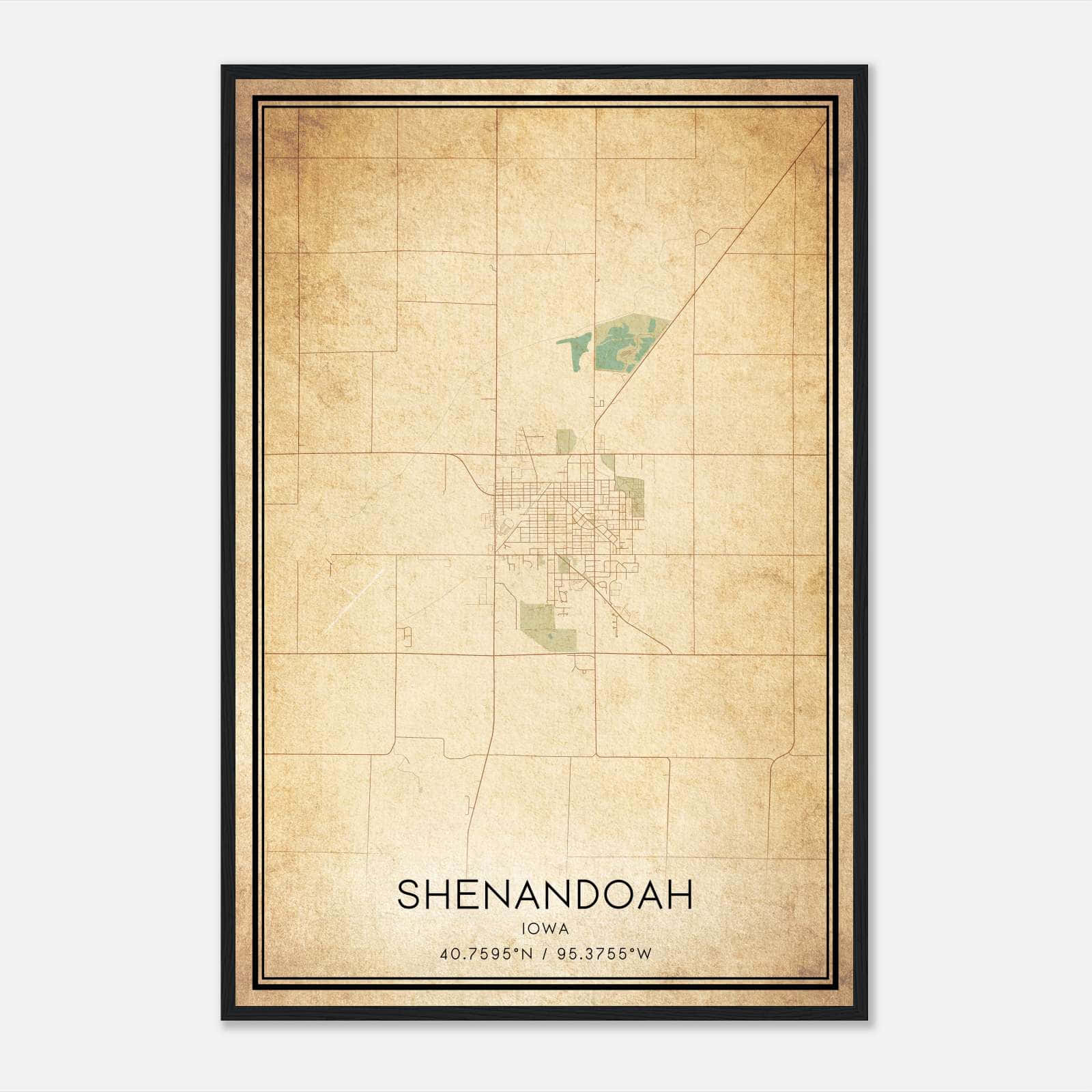 Vintage Shenandoah Iowa Map Poster, Shenandoah IA City Road Wall Art Print Vintage Shenandoah Iowa Map Poster, Shenandoah IA City Road Wall Art Print