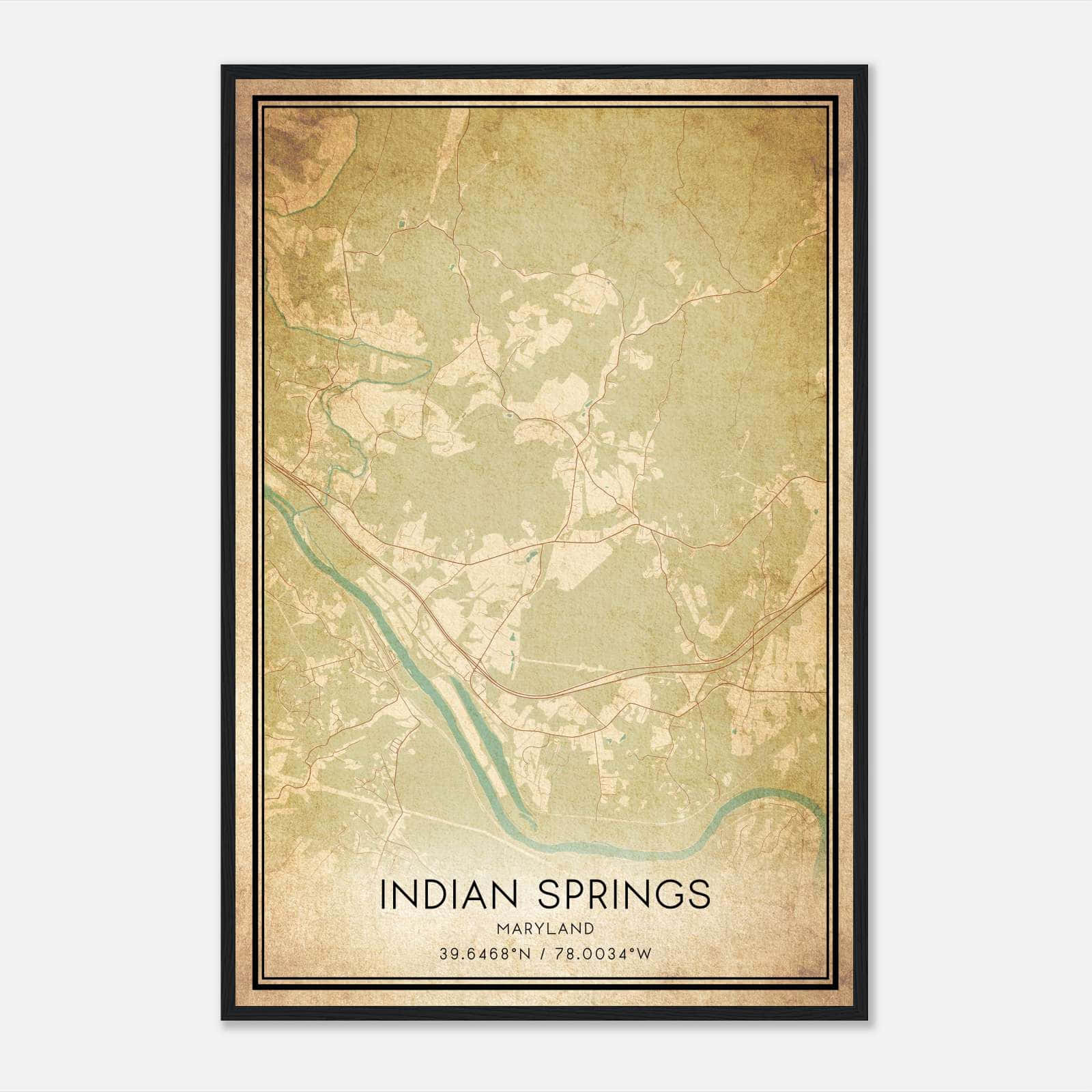 Vintage Indian Springs Maryland Map Poster, Indian Springs MD City Road Wall Art Print Vintage Indian Springs Maryland Map Poster, Indian Springs MD City Road Wall Art Print
