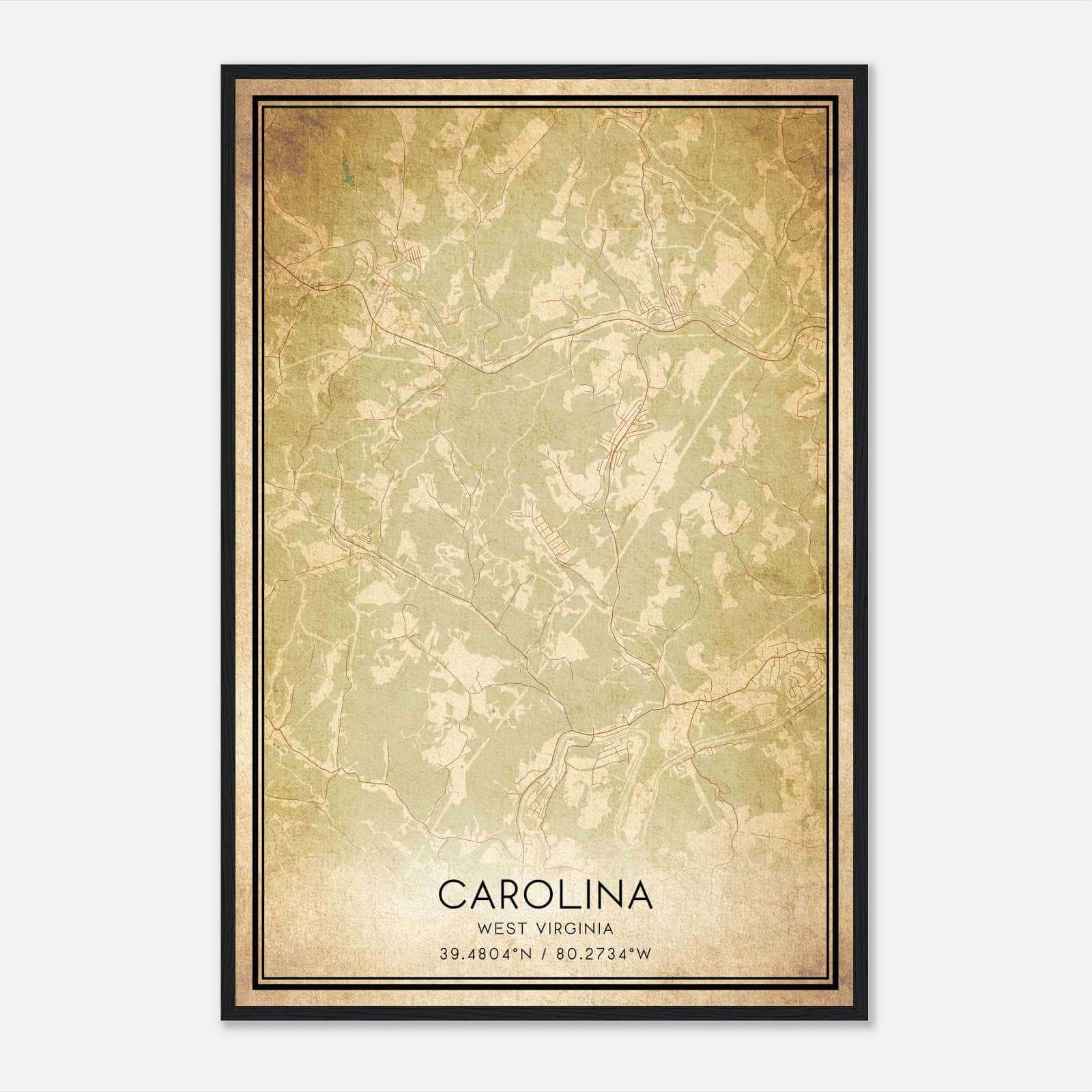Vintage Carolina West Virginia Map Poster, Carolina WV City Road Wall Art Print Vintage Carolina West Virginia Map Poster, Carolina WV City Road Wall Art Print