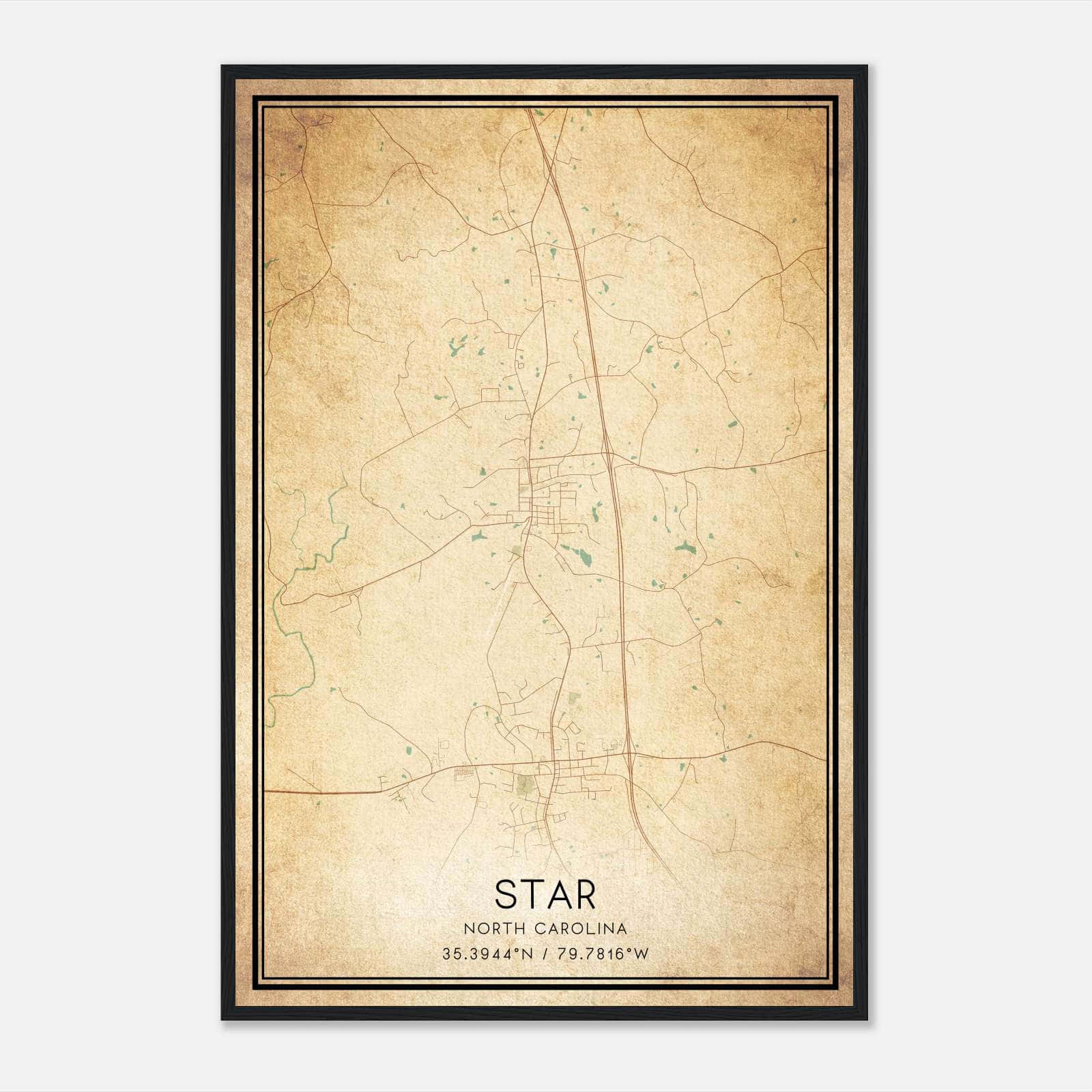 Vintage Star North Carolina Map Poster, Star NC City Road Wall Art Print Vintage Star North Carolina Map Poster, Star NC City Road Wall Art Print