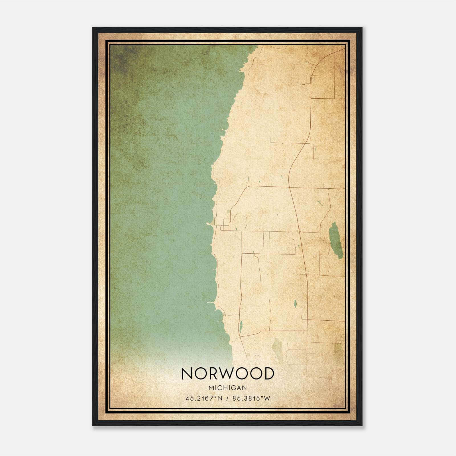 Vintage Norwood Michigan Map Poster, Norwood MI City Road Wall Art Print Vintage Norwood Michigan Map Poster, Norwood MI City Road Wall Art Print