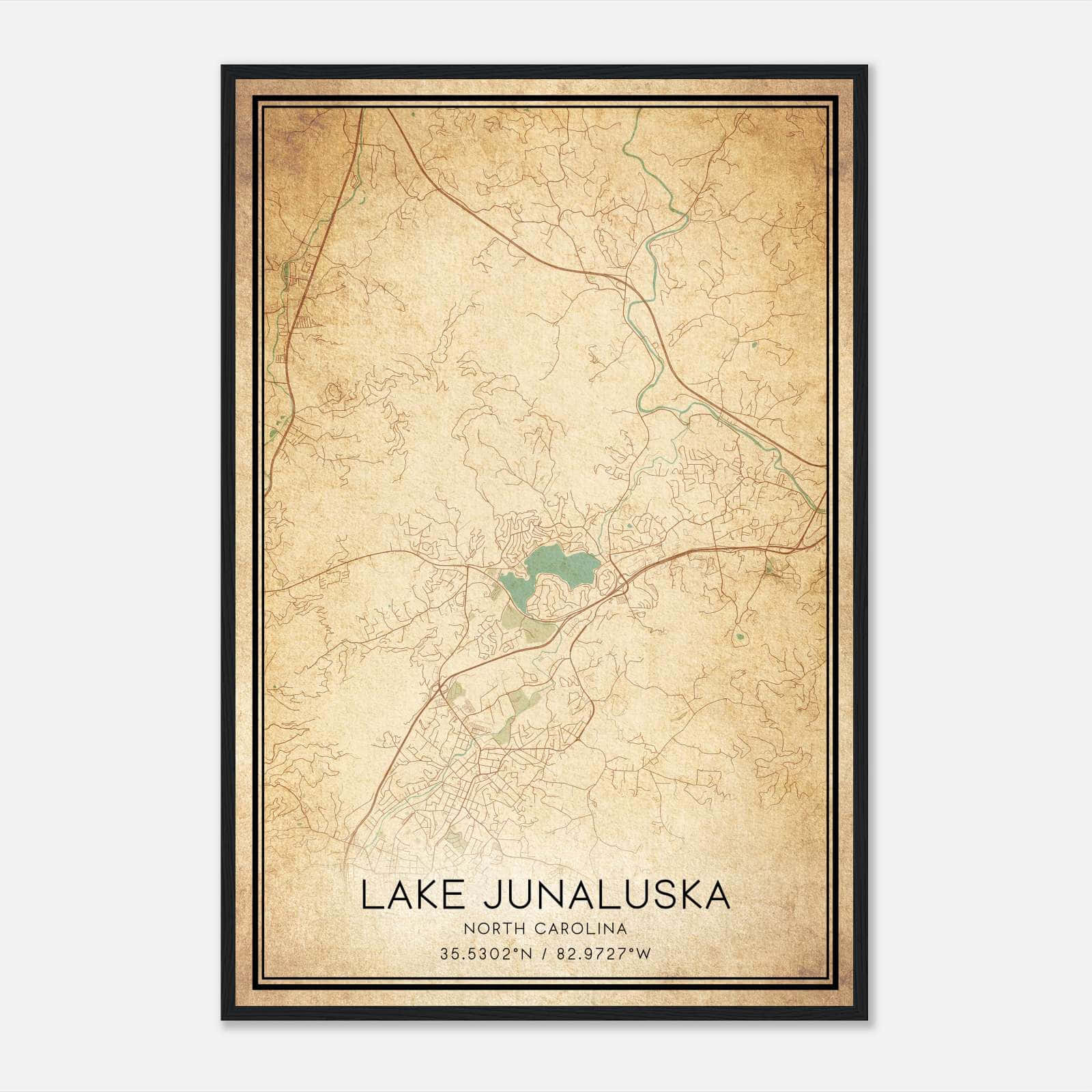 Vintage Lake Junaluska North Carolina Map Poster, Lake Junaluska NC City Road Wall Art Print Vintage Lake Junaluska North Carolina Map Poster, Lake Junaluska NC City Road Wall Art Print