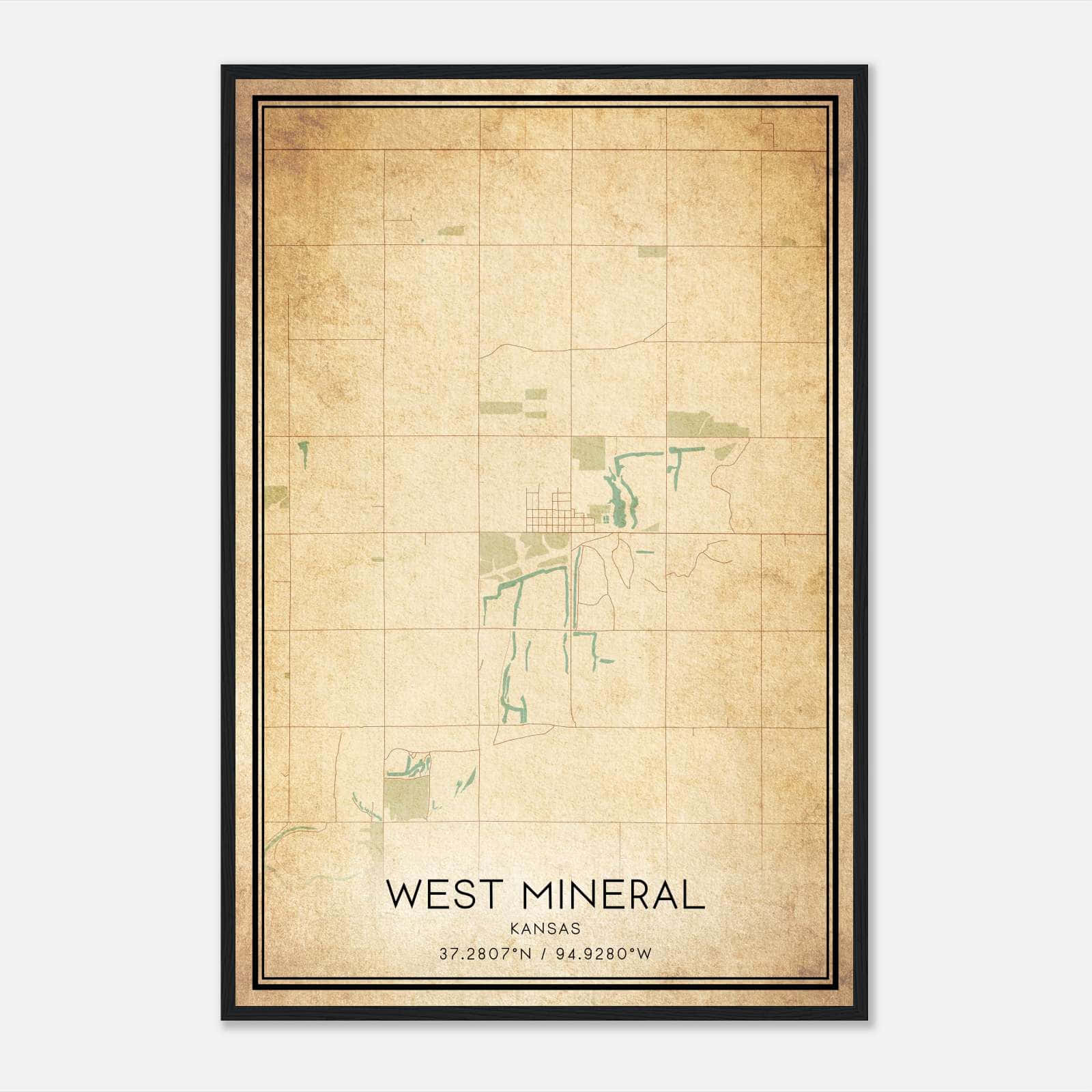 Vintage West Mineral Kansas Map Poster, West Mineral KS City Road Wall Art Print Vintage West Mineral Kansas Map Poster, West Mineral KS City Road Wall Art Print