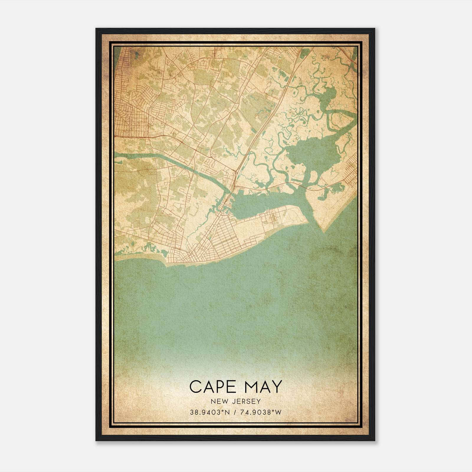 Vintage Cape May New Jersey Map Poster, Cape May NJ City Road Wall Art Print Vintage Cape May New Jersey Map Poster, Cape May NJ City Road Wall Art Print