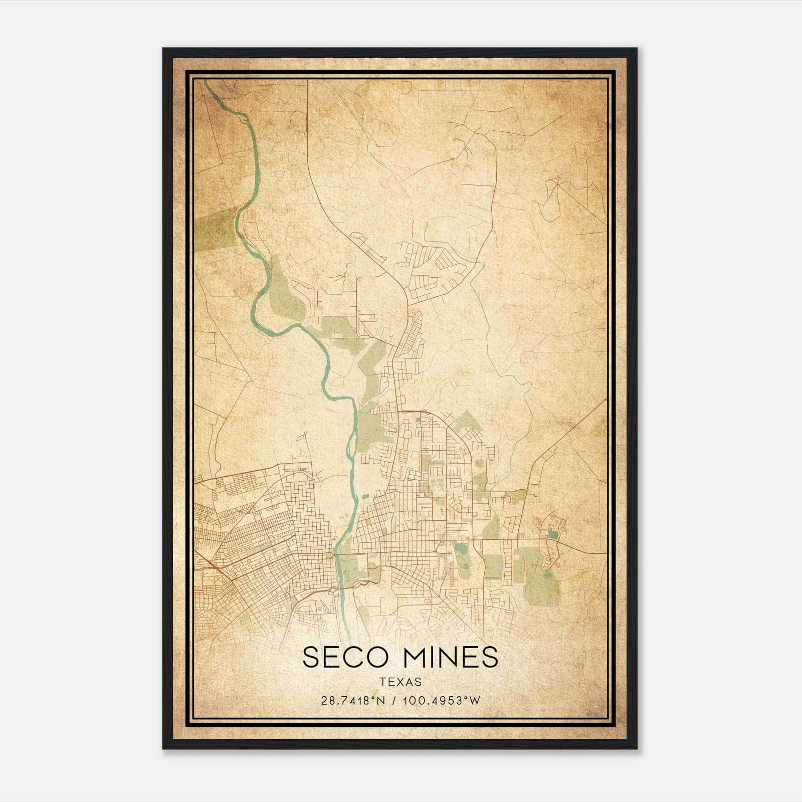 Vintage Seco Mines Texas Map Poster, Seco Mines TX City Road Wall Art Print Vintage Seco Mines Texas Map Poster, Seco Mines TX City Road Wall Art Print