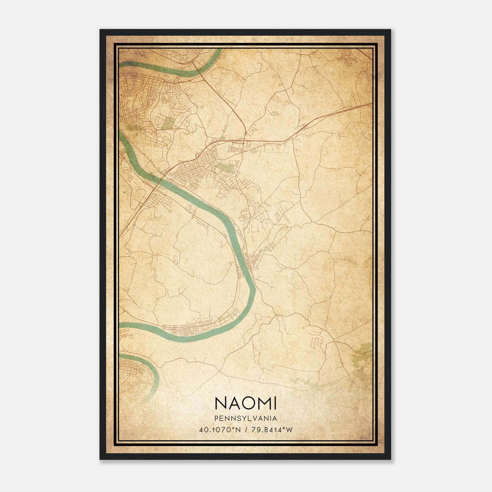 Vintage Naomi Pennsylvania Map Poster, Naomi PA City Road Wall Art Print Vintage Naomi Pennsylvania Map Poster, Naomi PA City Road Wall Art Print