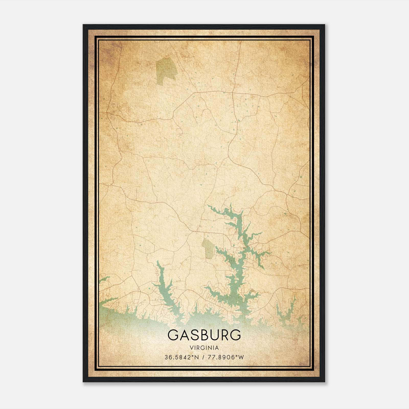 Vintage Gasburg Virginia Map Poster, Gasburg VA City Road Wall Art Print Vintage Gasburg Virginia Map Poster, Gasburg VA City Road Wall Art Print