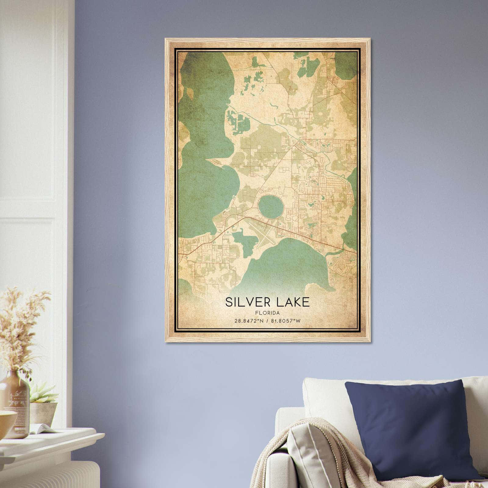 Vintage Silver Lake Florida Map Poster, Silver Lake FL City Road Wall Art Print