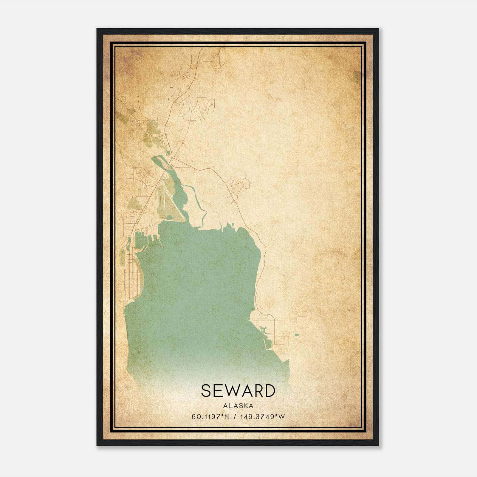 Vintage Seward Alaska Map Poster, Seward AK City Road Wall Art Print Vintage Seward Alaska Map Poster, Seward AK City Road Wall Art Print