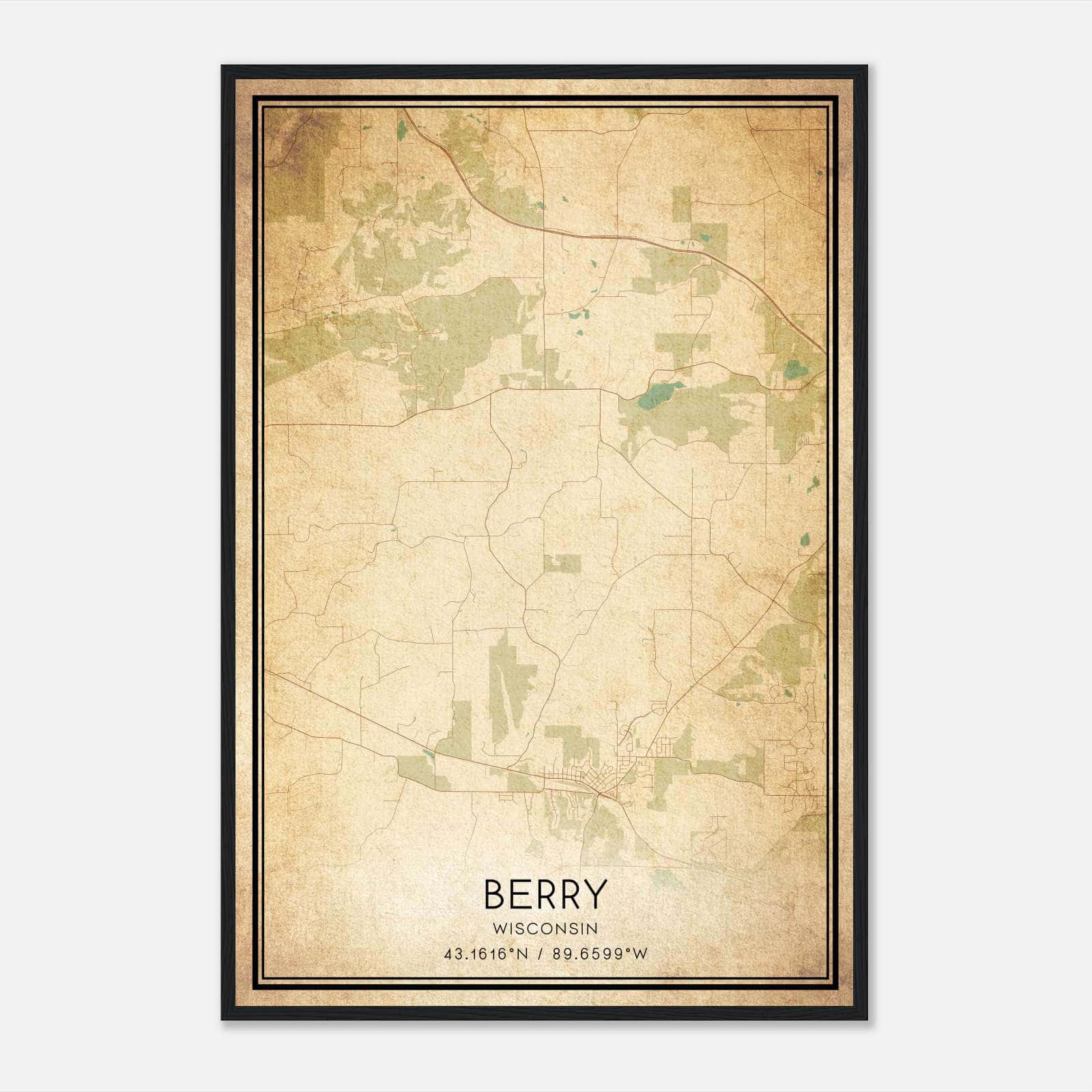 Vintage Berry Wisconsin Map Poster, Berry WI City Road Wall Art Print Vintage Berry Wisconsin Map Poster, Berry WI City Road Wall Art Print