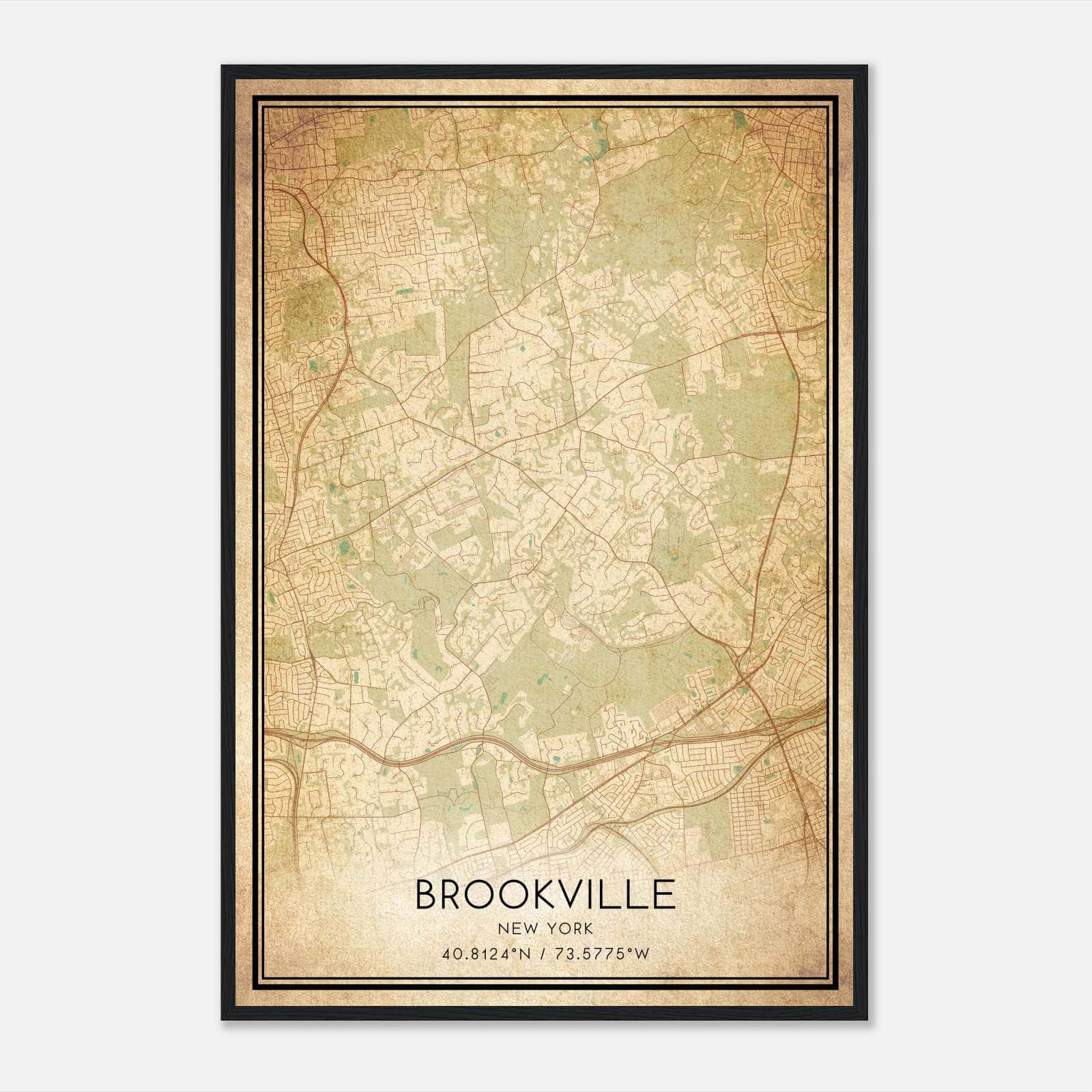 Vintage Brookville New York Map Poster, Brookville NY City Road Wall Art Print Vintage Brookville New York Map Poster, Brookville NY City Road Wall Art Print