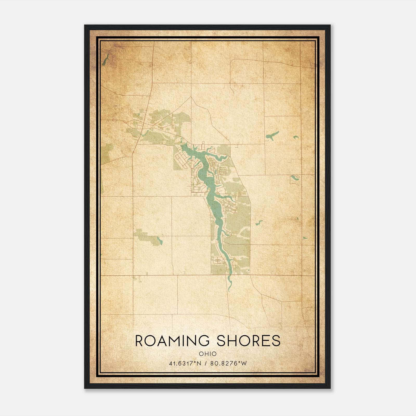 Vintage Roaming Shores Ohio Map Poster, Roaming Shores OH City Road Wall Art Print Vintage Roaming Shores Ohio Map Poster, Roaming Shores OH City Road Wall Art Print