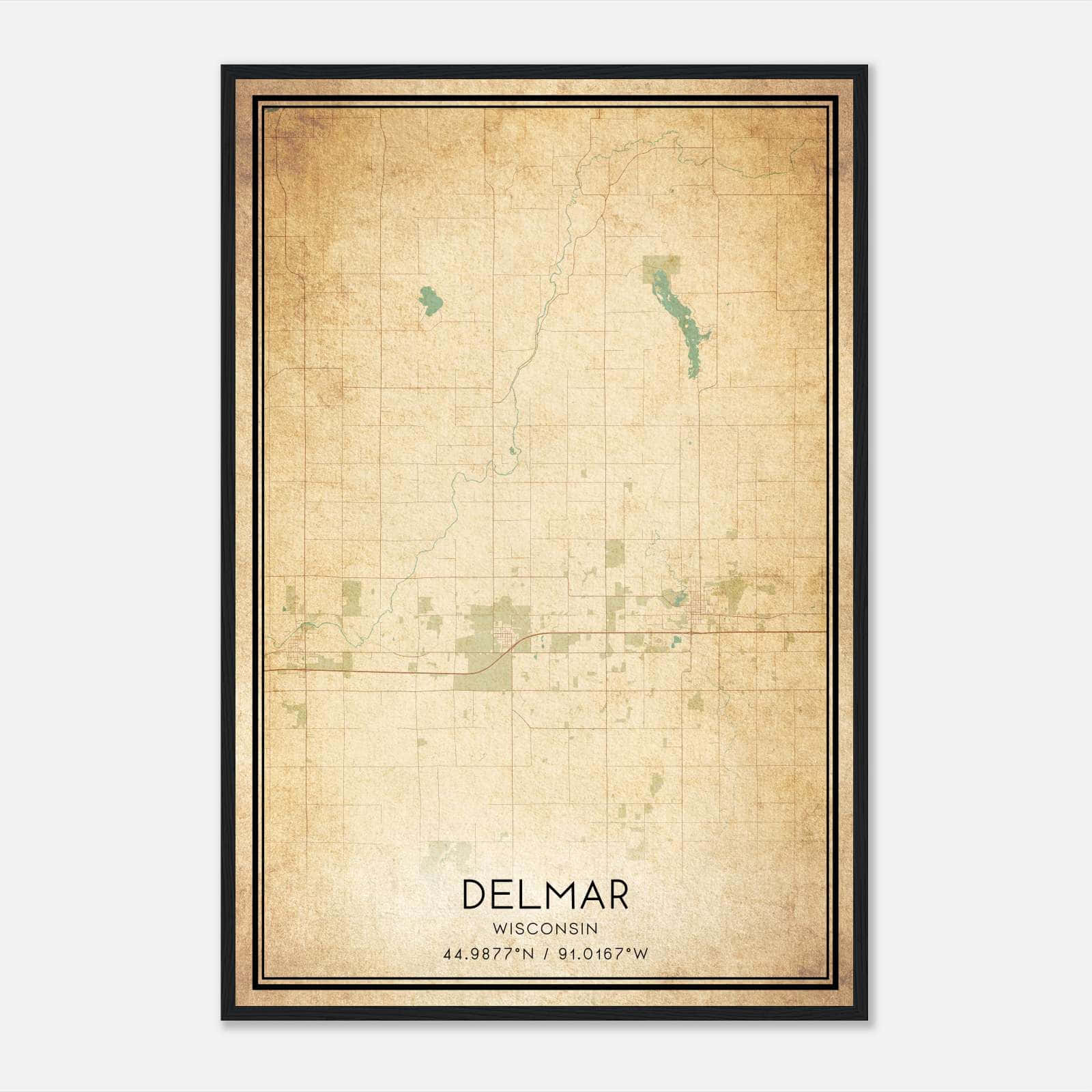 Vintage Delmar Wisconsin Map Poster, Delmar WI City Road Wall Art Print Vintage Delmar Wisconsin Map Poster, Delmar WI City Road Wall Art Print