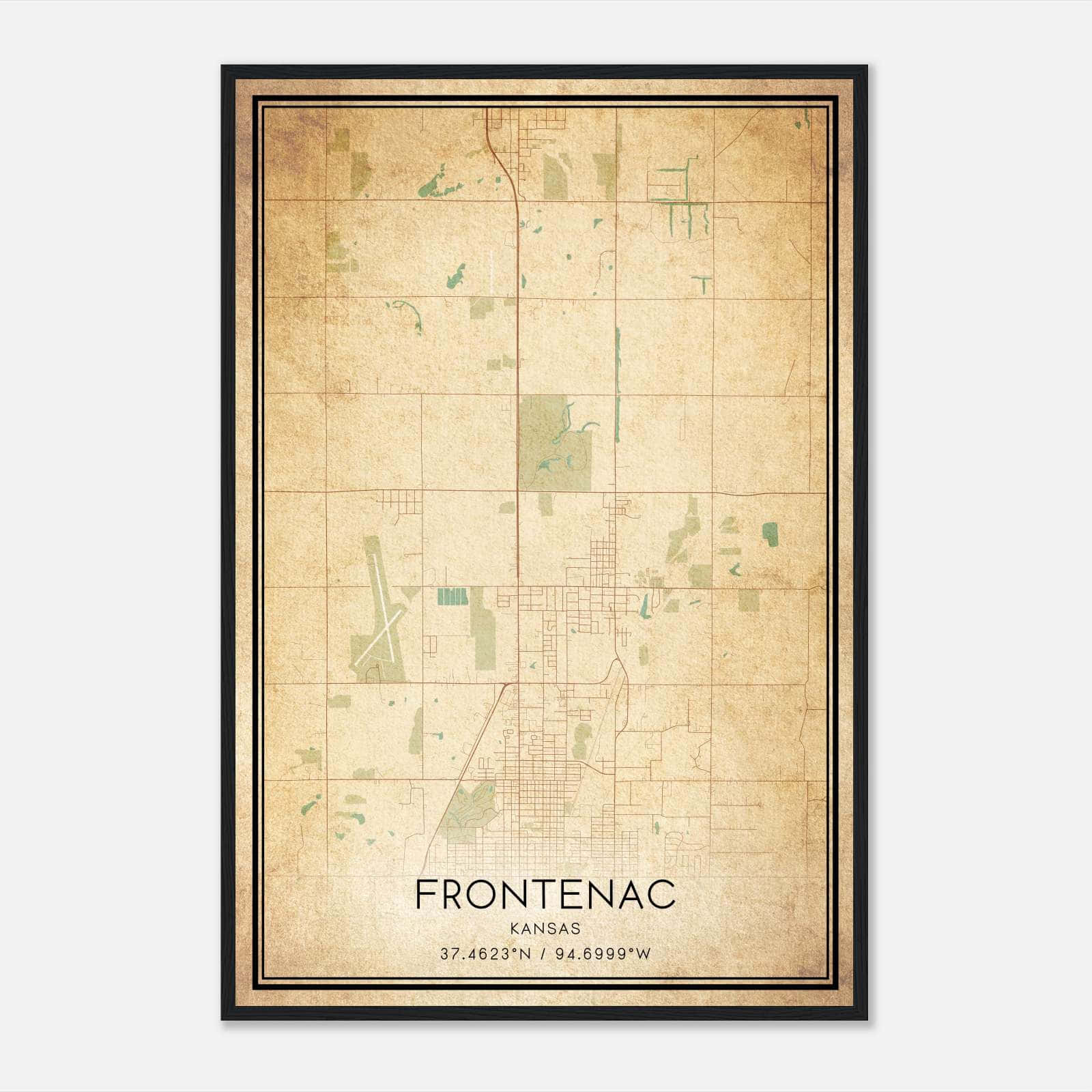 Vintage Frontenac Kansas Map Poster, Frontenac KS City Road Wall Art Print Vintage Frontenac Kansas Map Poster, Frontenac KS City Road Wall Art Print