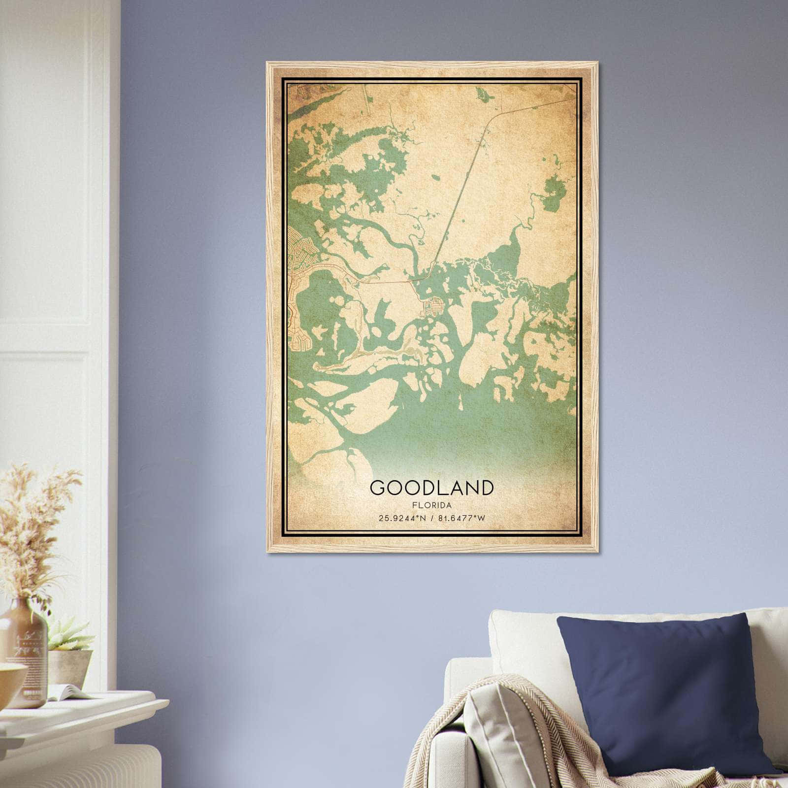 Vintage Goodland Florida Map Poster, Goodland FL City Road Wall Art Print