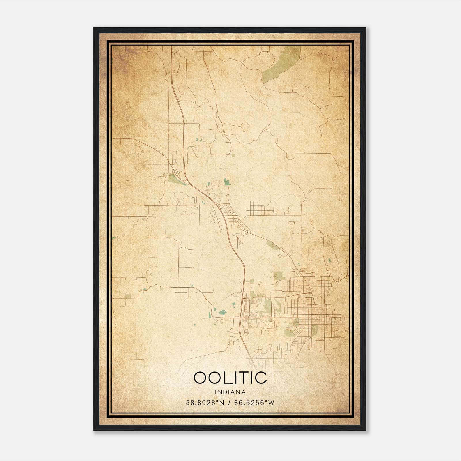 Vintage Oolitic Indiana Map Poster, Oolitic IN City Road Wall Art Print Vintage Oolitic Indiana Map Poster, Oolitic IN City Road Wall Art Print