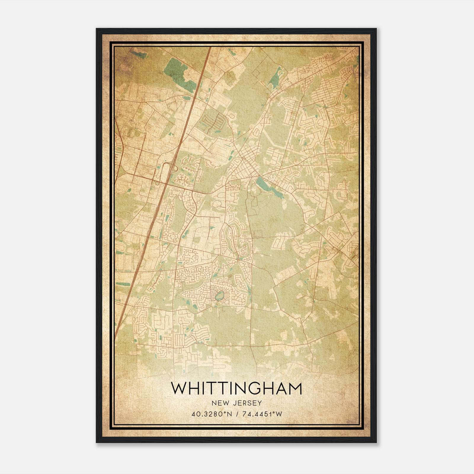 Vintage Whittingham New Jersey Map Poster, Whittingham NJ City Road Wall Art Print Vintage Whittingham New Jersey Map Poster, Whittingham NJ City Road Wall Art Print