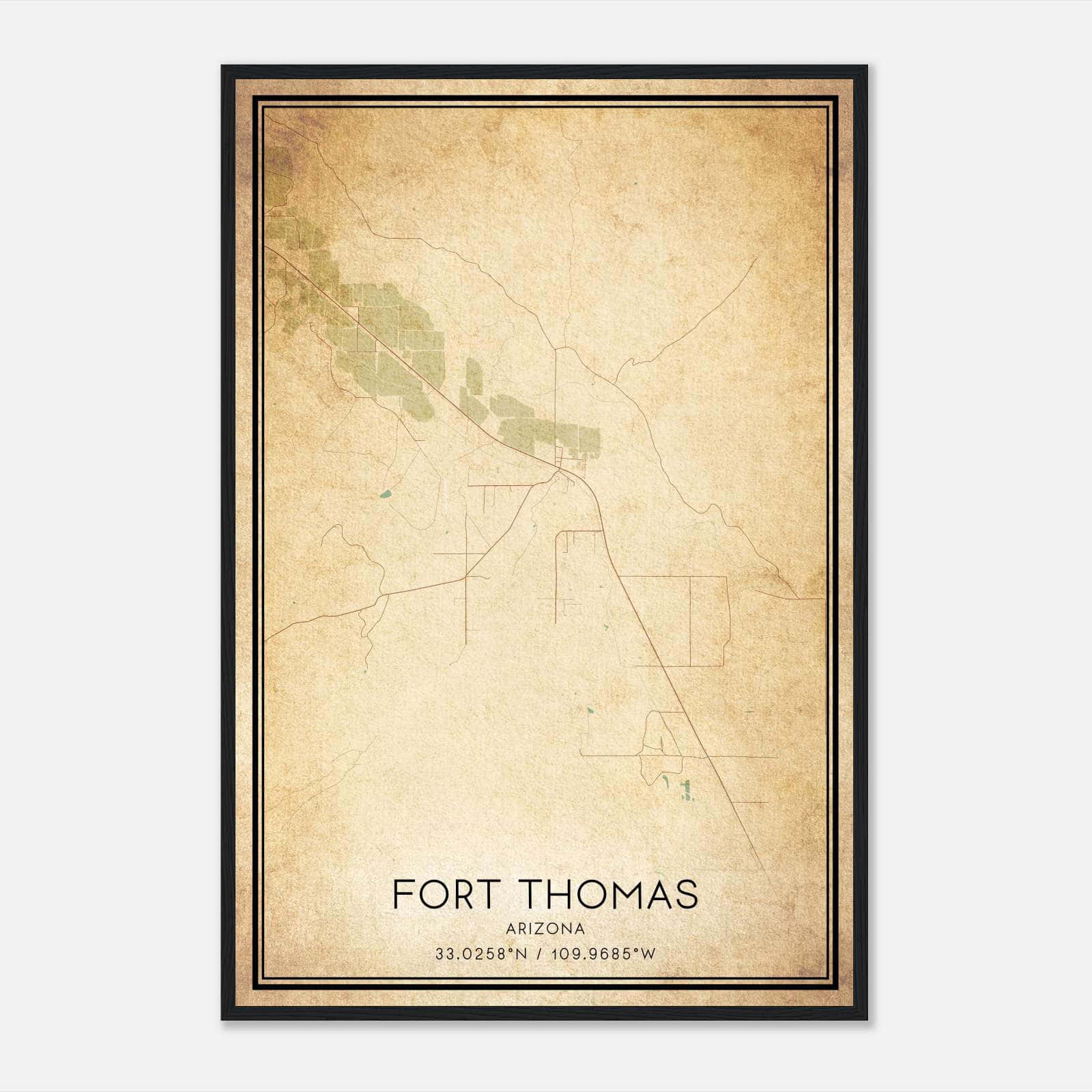 Vintage Fort Thomas Arizona Map Poster, Fort Thomas AZ City Road Wall Art Print Vintage Fort Thomas Arizona Map Poster, Fort Thomas AZ City Road Wall Art Print