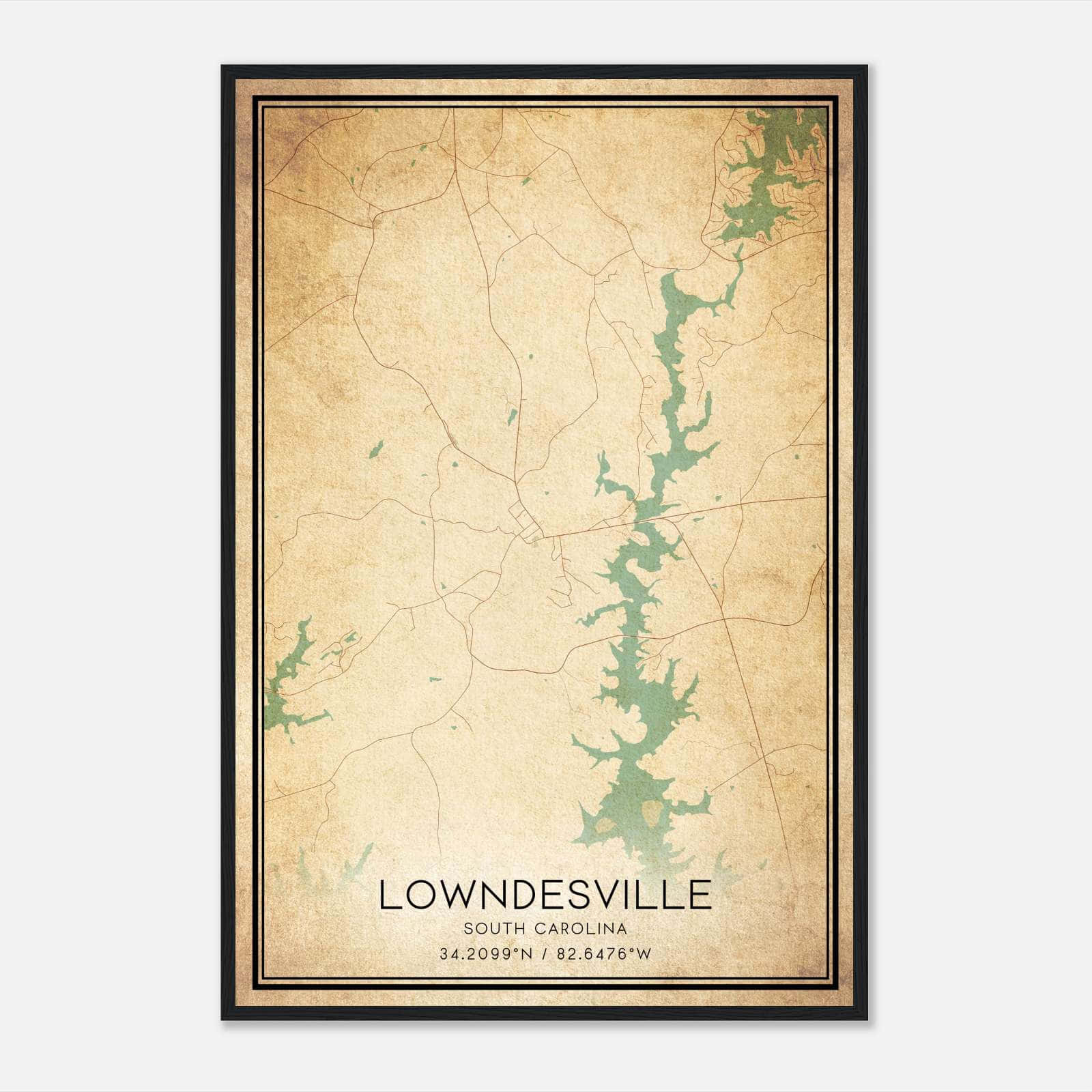 Vintage Lowndesville South Carolina Map Poster, Lowndesville SC City Road Wall Art Print Vintage Lowndesville South Carolina Map Poster, Lowndesville SC City Road Wall Art Print