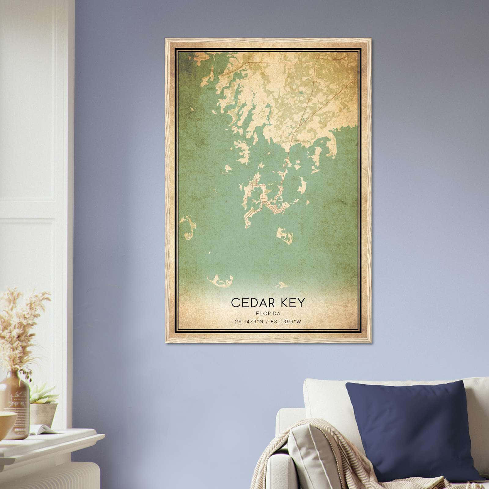 Vintage Cedar Key Florida Map Poster, Cedar Key FL City Road Wall Art Print