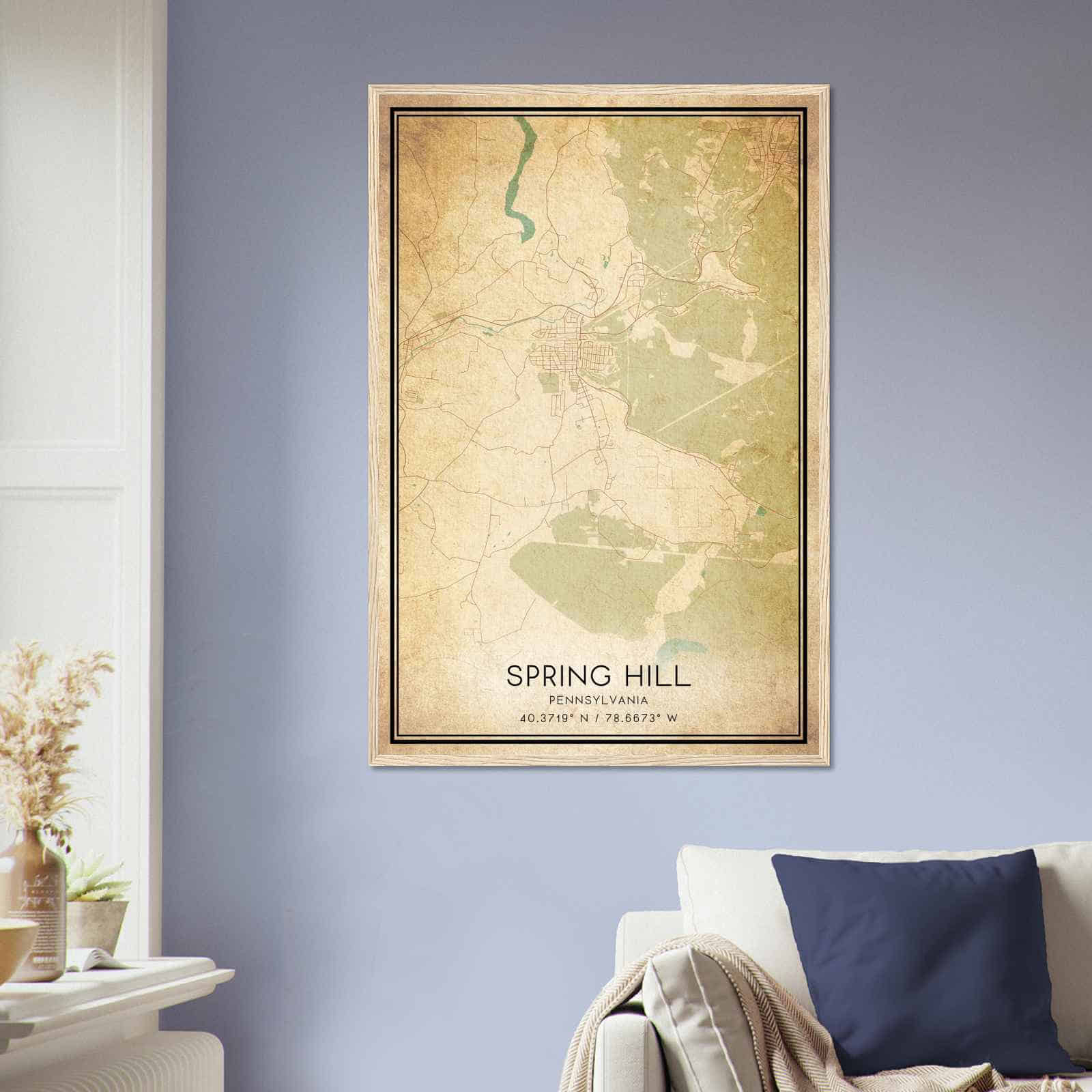 Vintage Spring Hill Pennsylvania Map Poster, Spring Hill PA City Road Wall Art Print