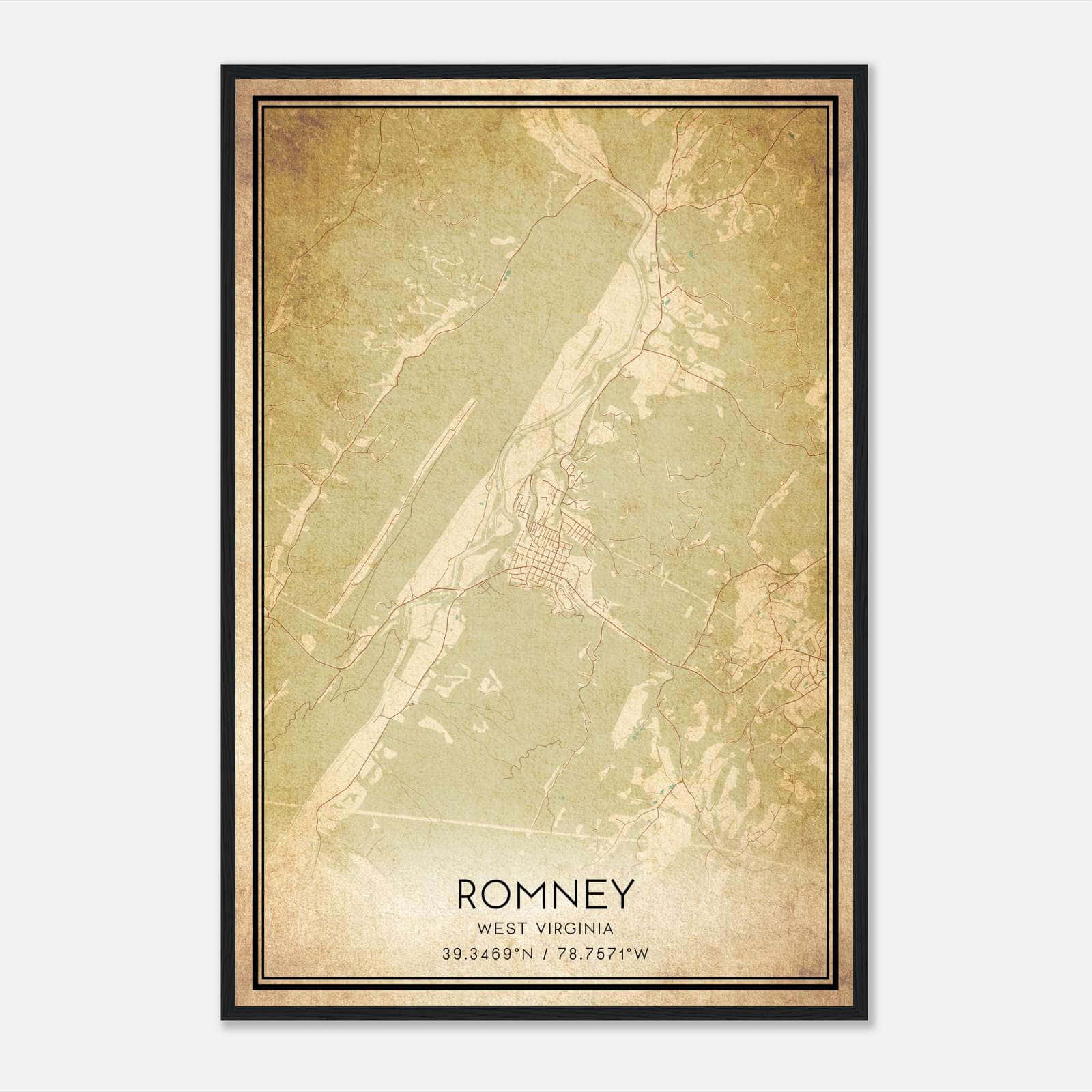 Vintage Romney West Virginia Map Poster, Romney WV City Road Wall Art Print Vintage Romney West Virginia Map Poster, Romney WV City Road Wall Art Print