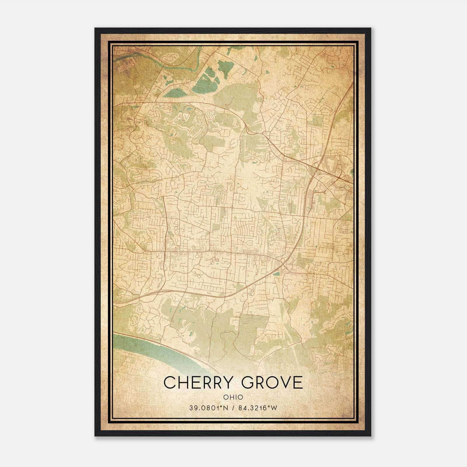 Vintage Cherry Grove Ohio Map Poster, Cherry Grove OH City Road Wall Art Print Vintage Cherry Grove Ohio Map Poster, Cherry Grove OH City Road Wall Art Print