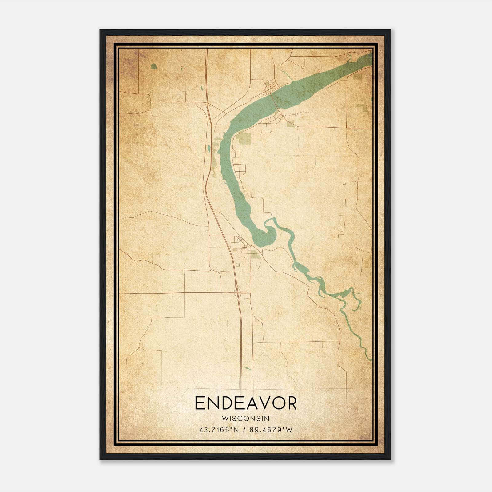 Vintage Endeavor Wisconsin Map Poster, Endeavor WI City Road Wall Art Print Vintage Endeavor Wisconsin Map Poster, Endeavor WI City Road Wall Art Print