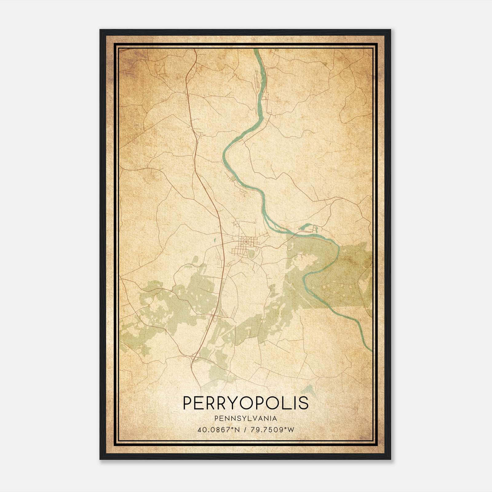 Vintage Perryopolis Pennsylvania Map Poster, Perryopolis PA City Road Wall Art Print Vintage Perryopolis Pennsylvania Map Poster, Perryopolis PA City Road Wall Art Print