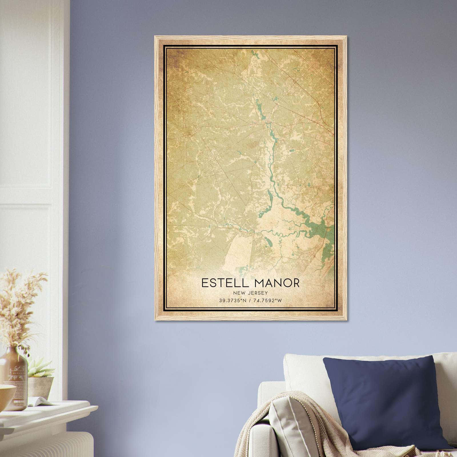 Vintage Estell Manor New Jersey Map Poster, Estell Manor NJ City Road Wall Art Print