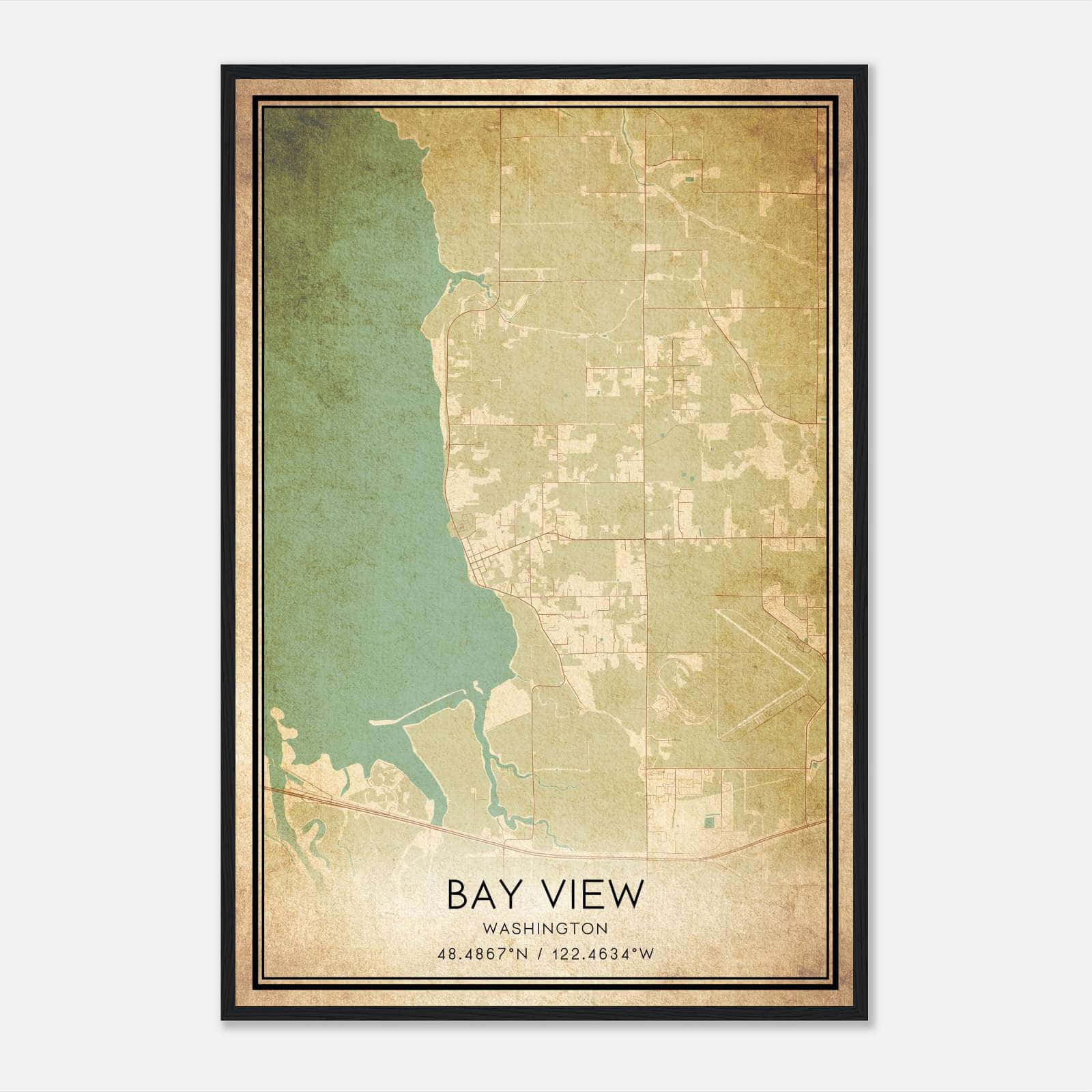 Vintage Bay View Washington Map Poster, Bay View WA City Road Wall Art Print Vintage Bay View Washington Map Poster, Bay View WA City Road Wall Art Print