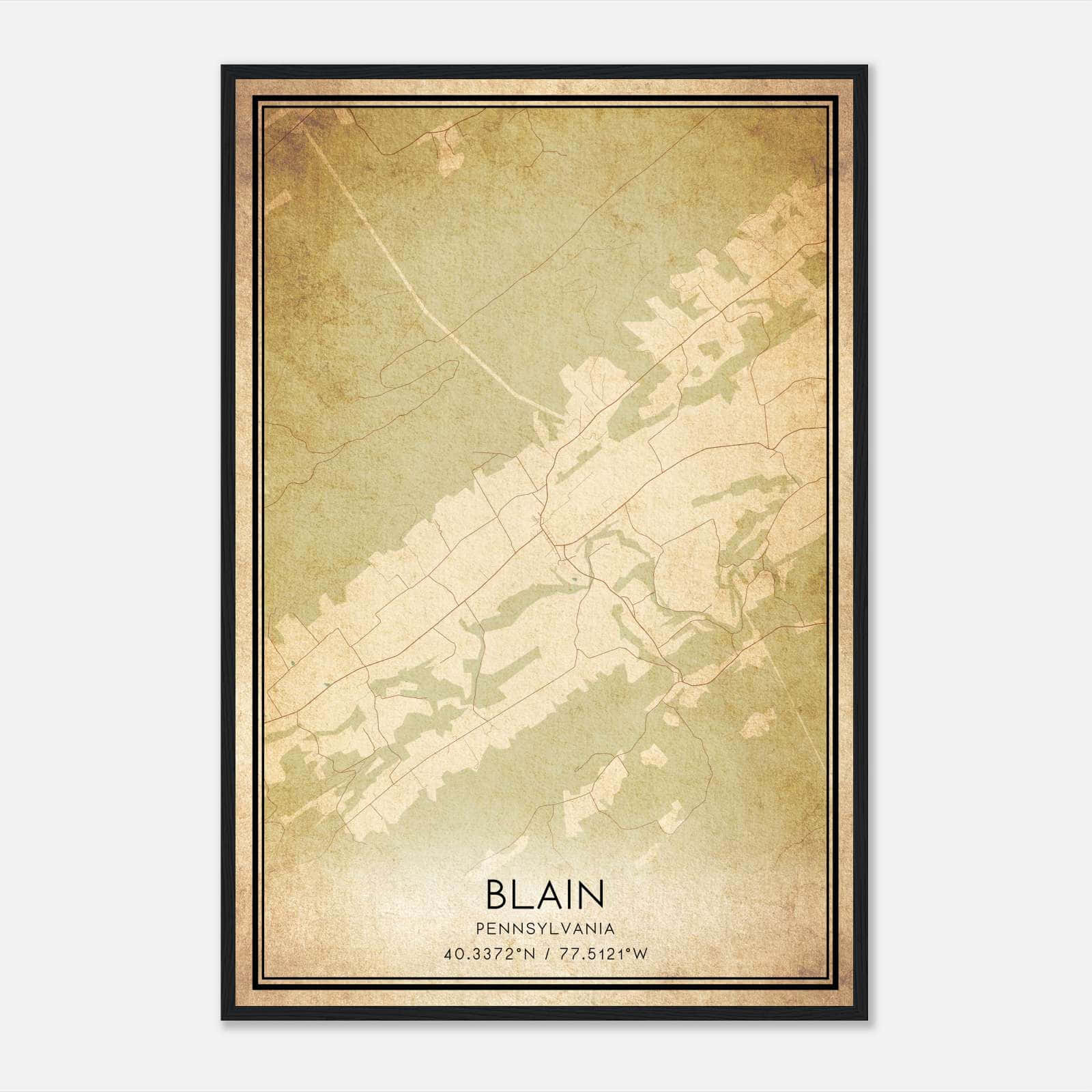 Vintage Blain Pennsylvania Map Poster, Blain PA City Road Wall Art Print Vintage Blain Pennsylvania Map Poster, Blain PA City Road Wall Art Print