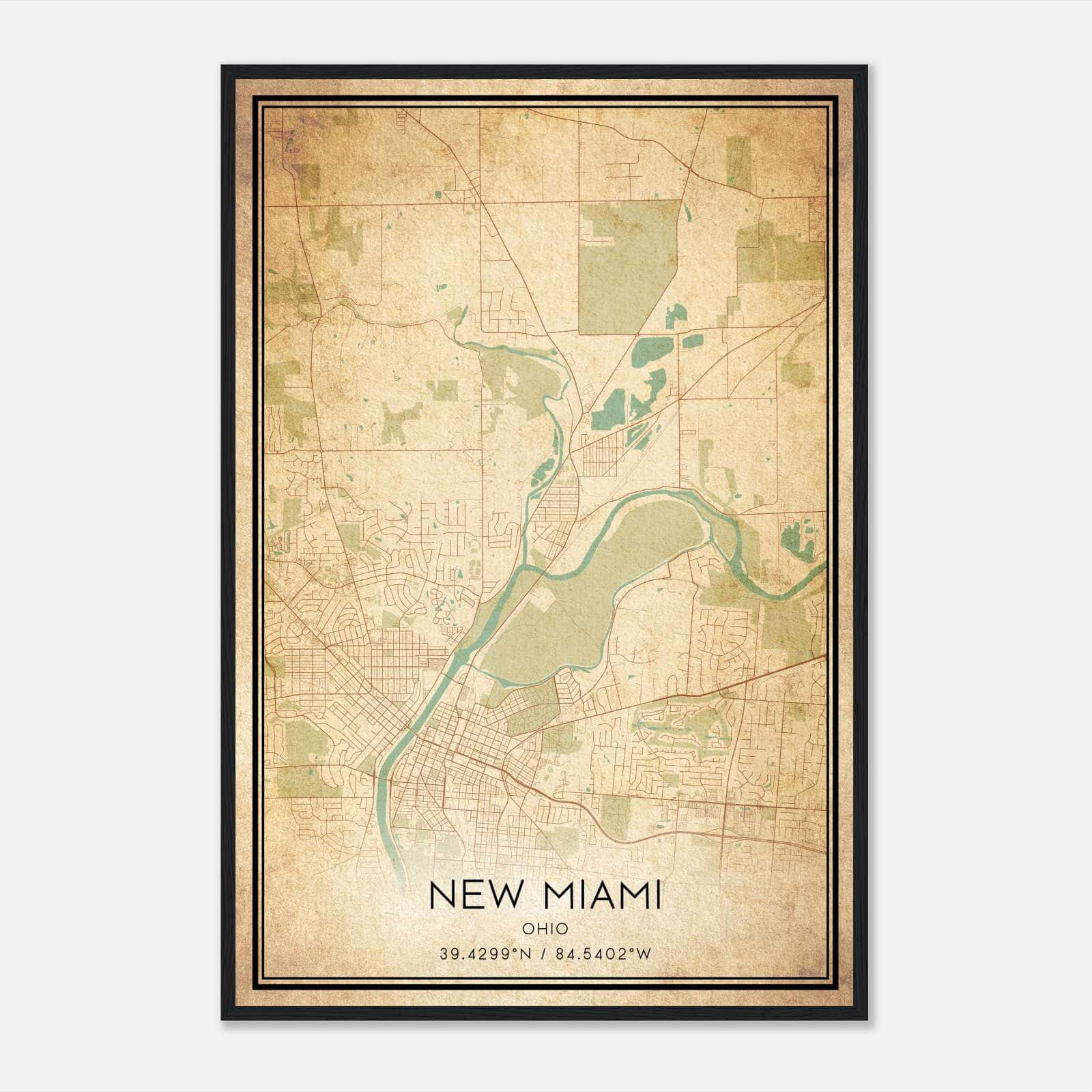Vintage New Miami Ohio Map Poster, New Miami OH City Road Wall Art Print Vintage New Miami Ohio Map Poster, New Miami OH City Road Wall Art Print