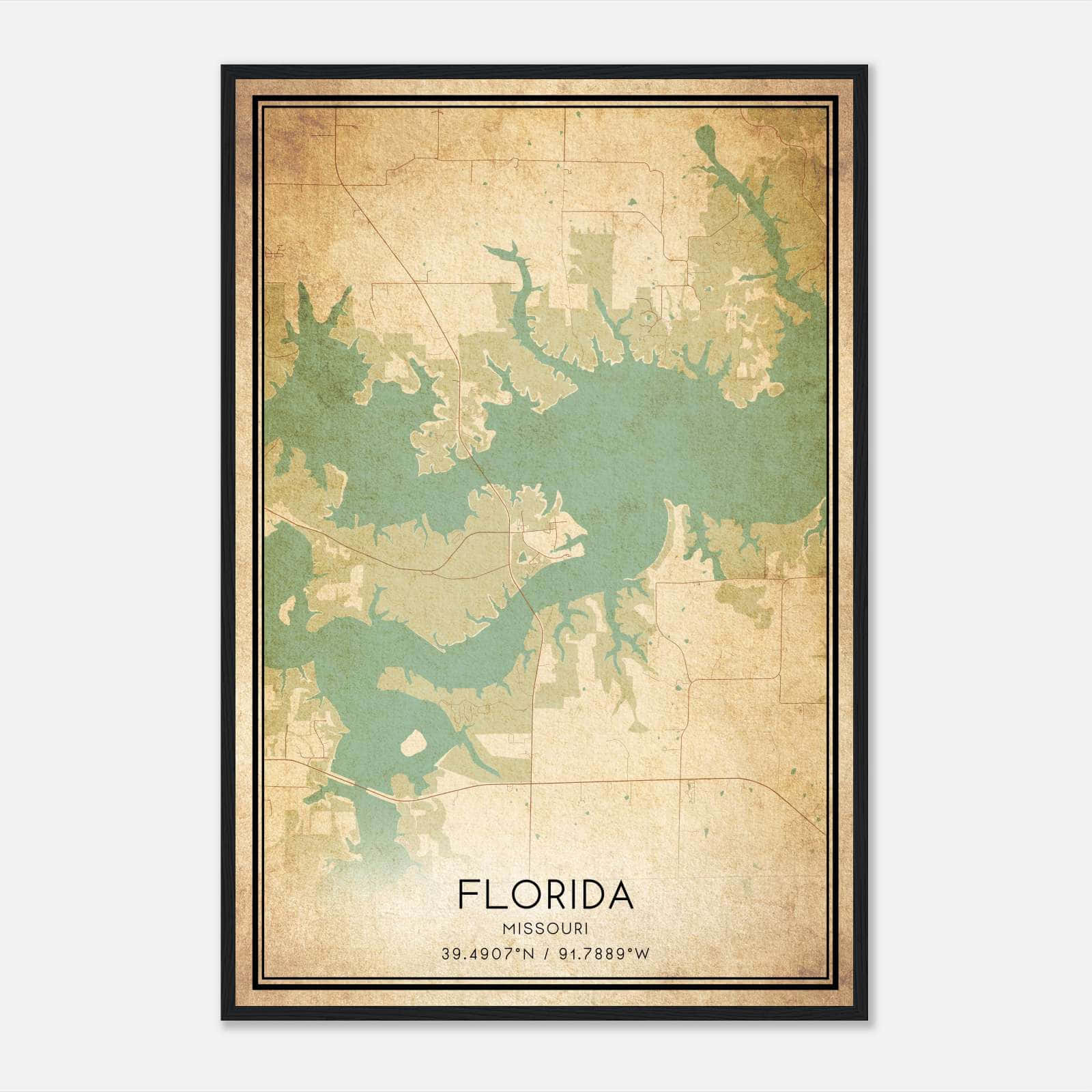 Vintage Florida Missouri Map Poster, Florida MO City Road Wall Art Print Vintage Florida Missouri Map Poster, Florida MO City Road Wall Art Print