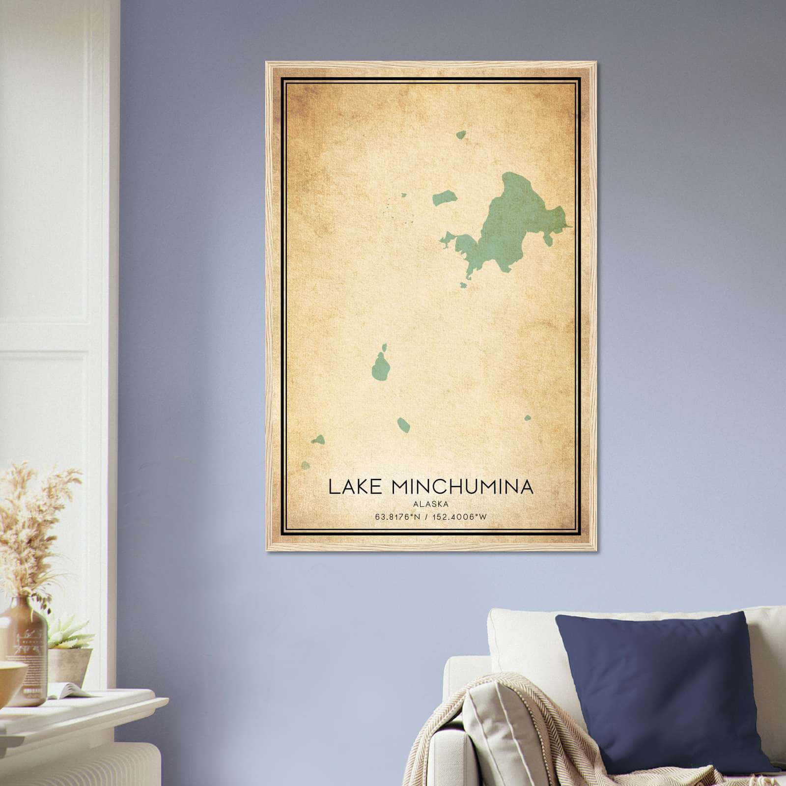 Vintage Lake Minchumina Alaska Map Poster, Lake Minchumina AK City Road Wall Art Print