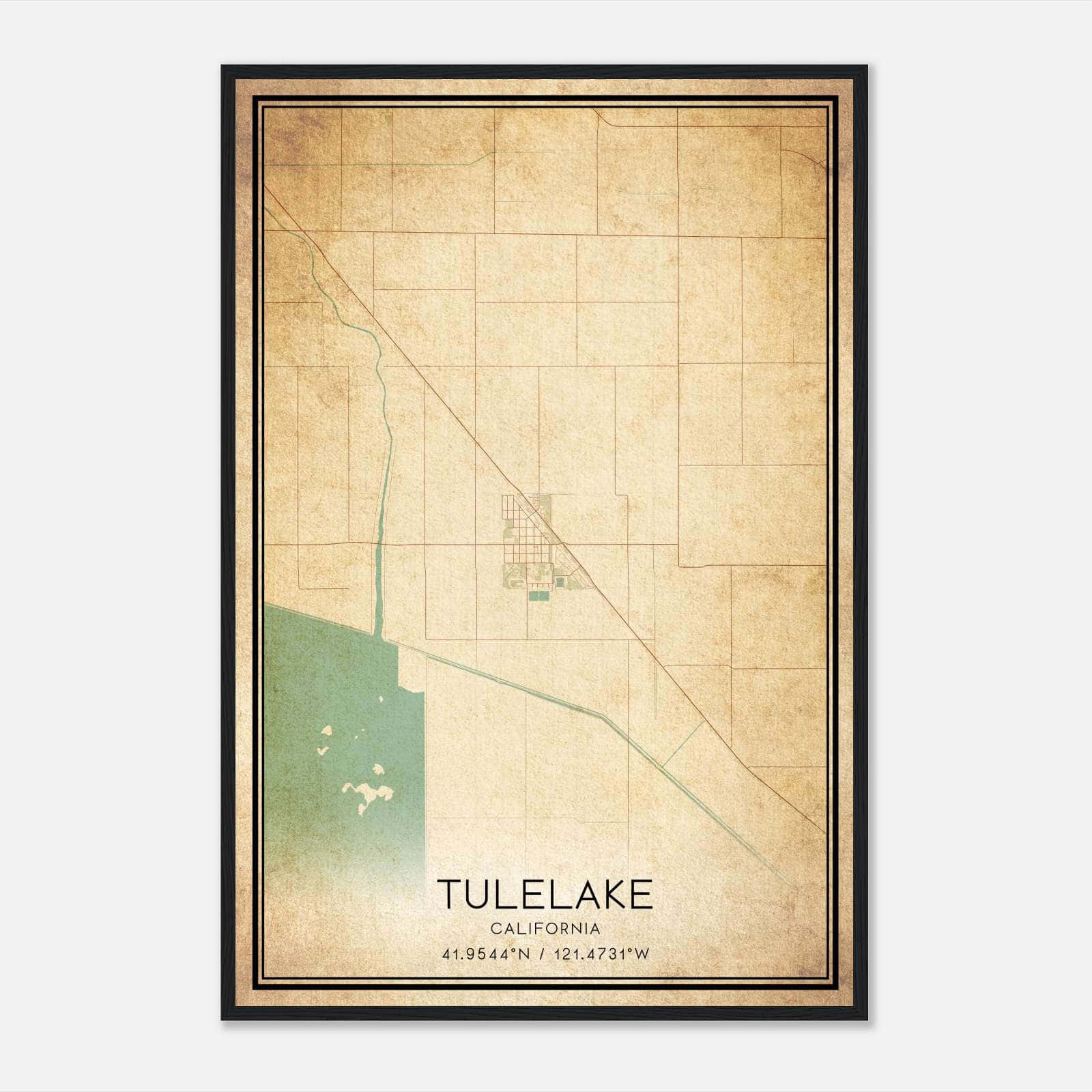 Vintage Tulelake California Map Poster, Tulelake CA City Road Wall Art Print Vintage Tulelake California Map Poster, Tulelake CA City Road Wall Art Print