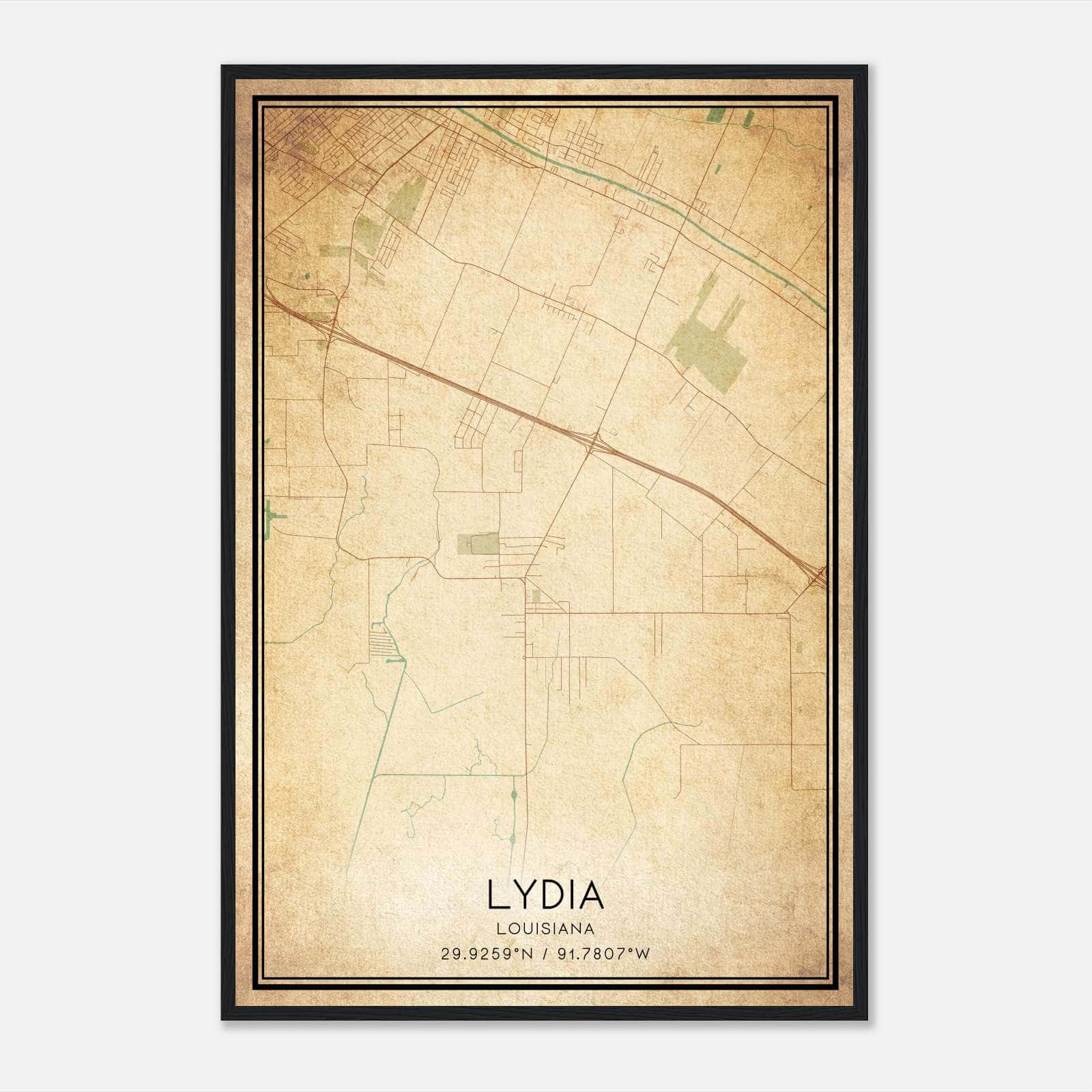Vintage Lydia Louisiana Map Poster, Lydia LA City Road Wall Art Print Vintage Lydia Louisiana Map Poster, Lydia LA City Road Wall Art Print