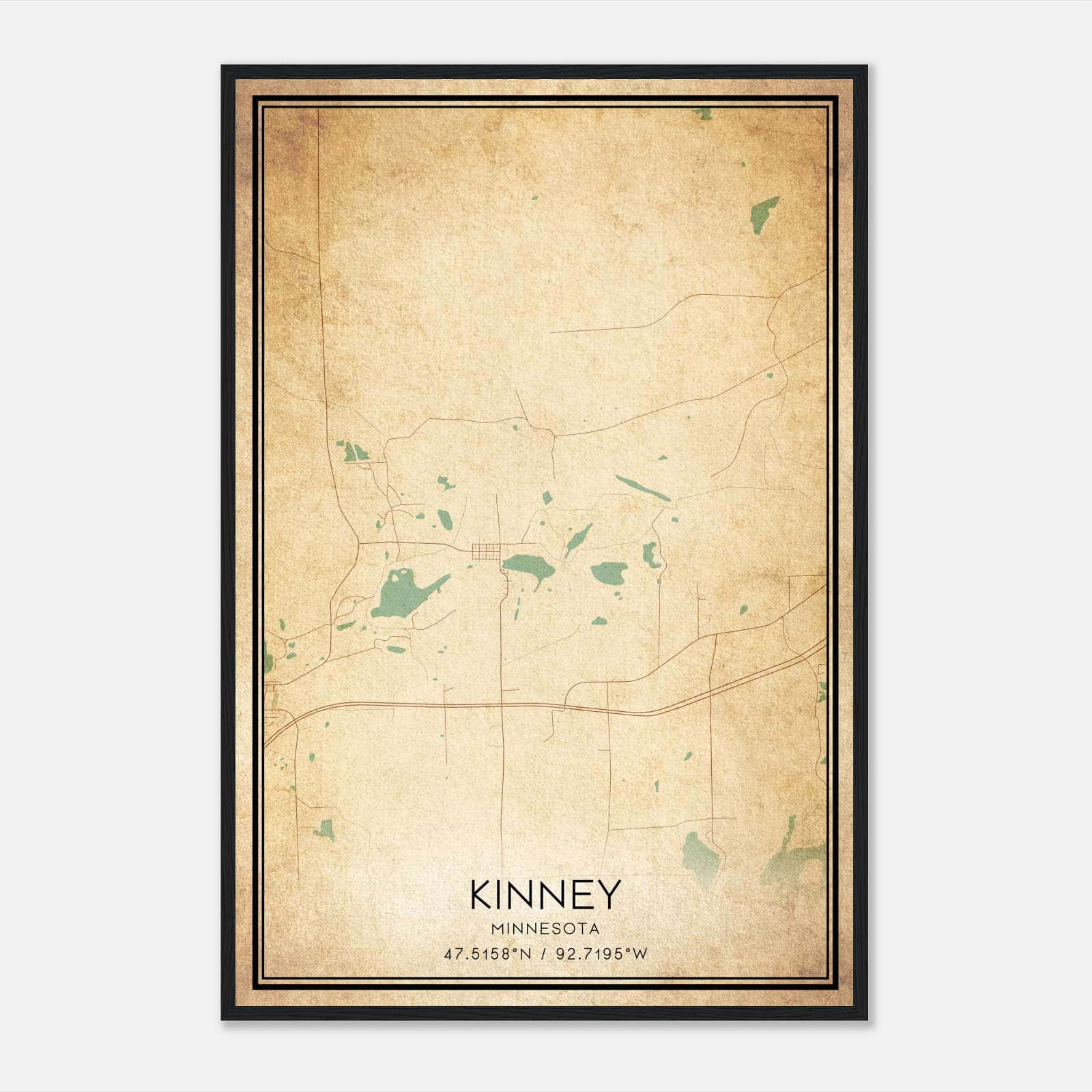 Vintage Kinney Minnesota Map Poster, Kinney MN City Road Wall Art Print Vintage Kinney Minnesota Map Poster, Kinney MN City Road Wall Art Print