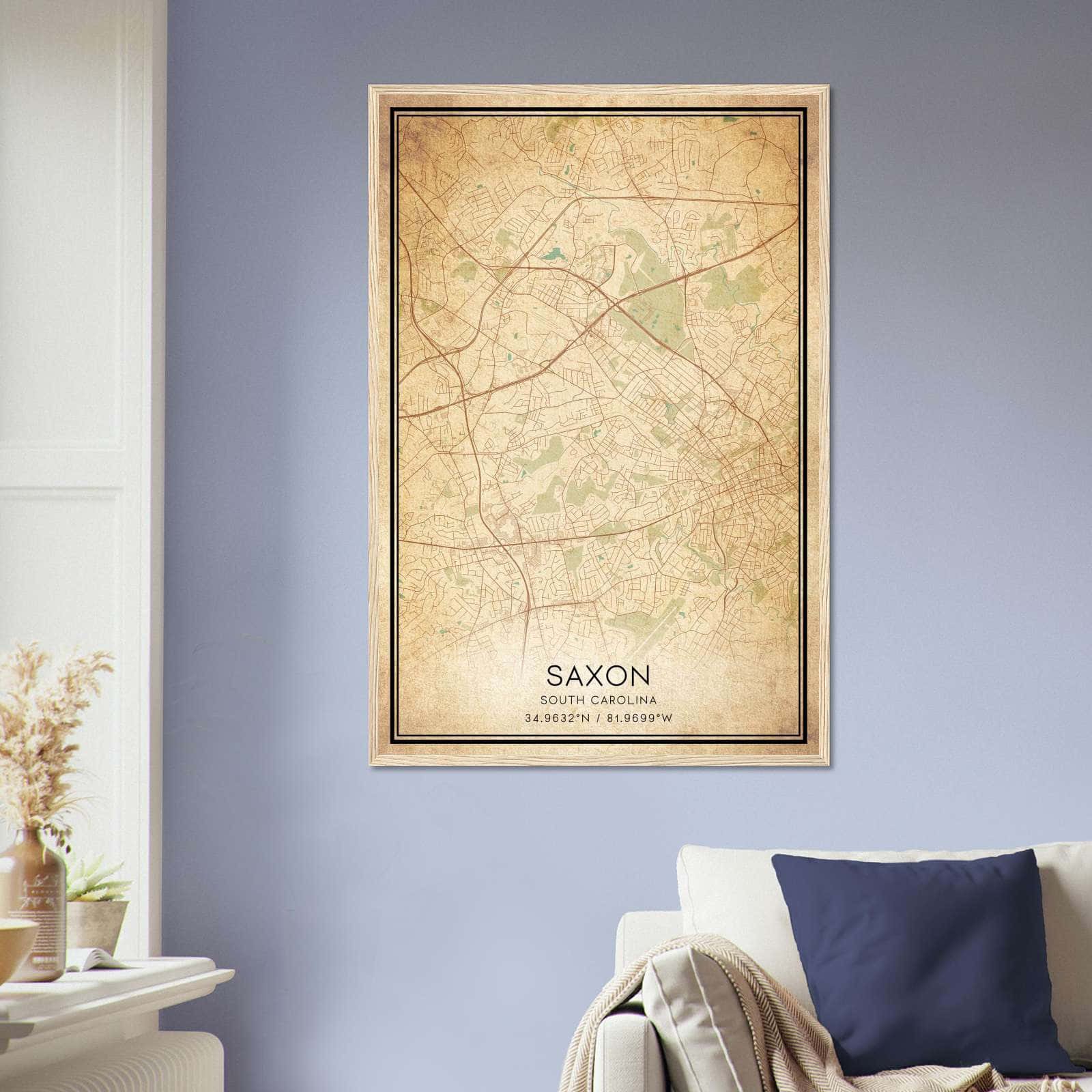 Vintage Saxon South Carolina Map Poster, Saxon SC City Road Wall Art Print