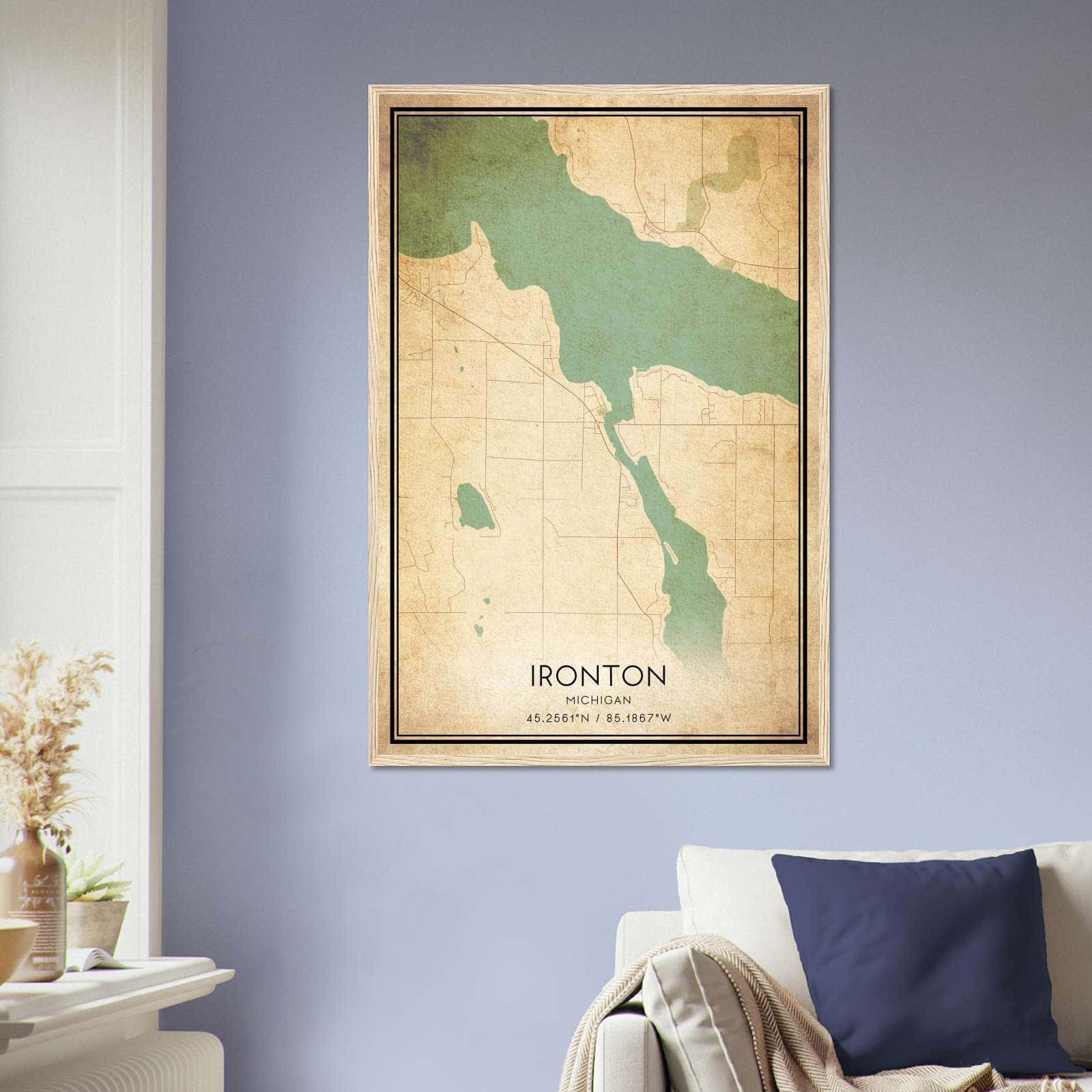 Vintage Ironton Michigan Map Poster, Ironton MI City Road Wall Art Print