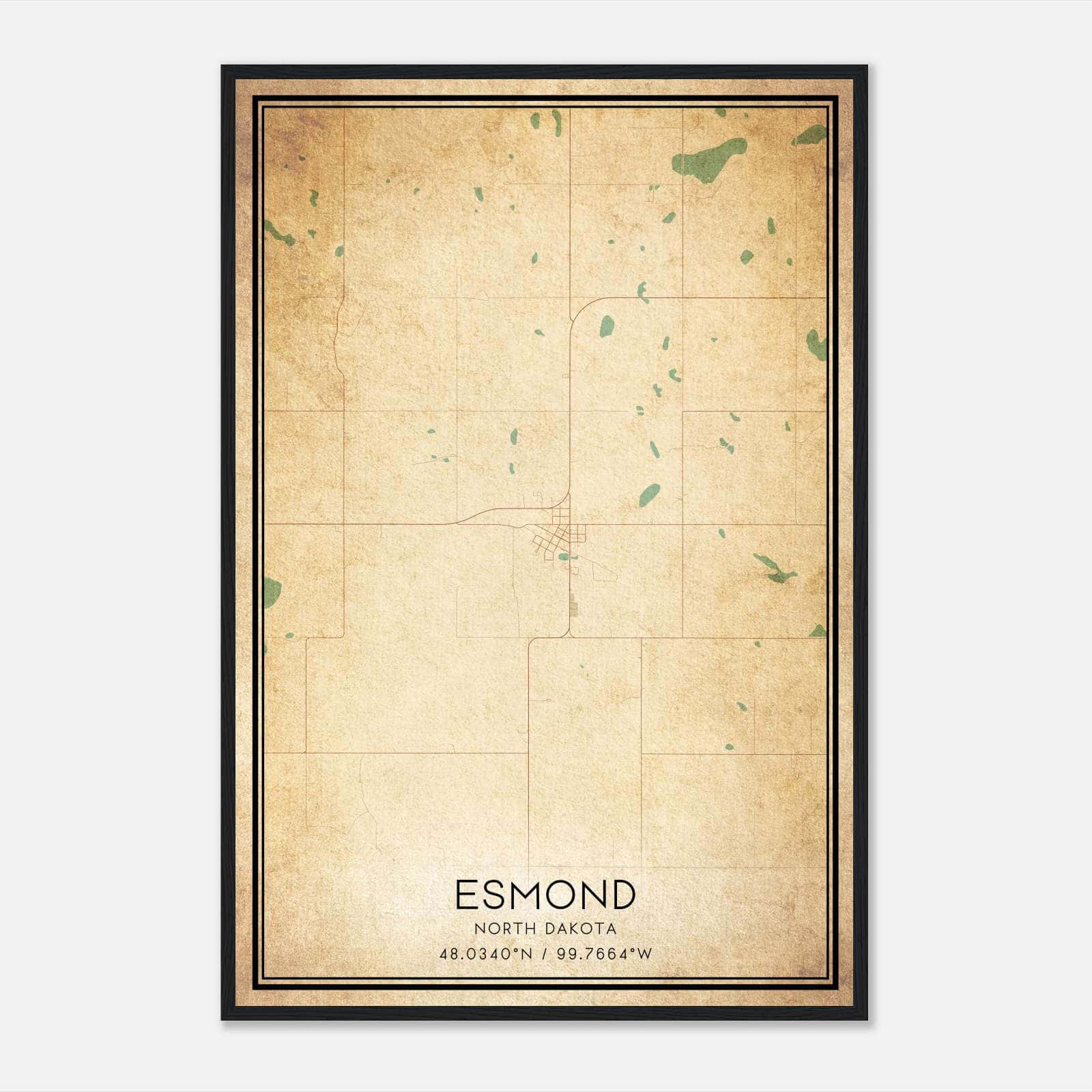 Vintage Esmond North Dakota Map Poster, Esmond ND City Road Wall Art Print Vintage Esmond North Dakota Map Poster, Esmond ND City Road Wall Art Print