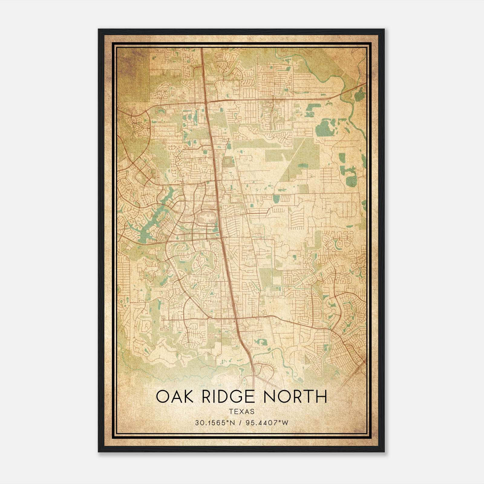 Vintage Oak Ridge North Texas Map Poster, Oak Ridge North TX City Road Wall Art Print Vintage Oak Ridge North Texas Map Poster, Oak Ridge North TX City Road Wall Art Print