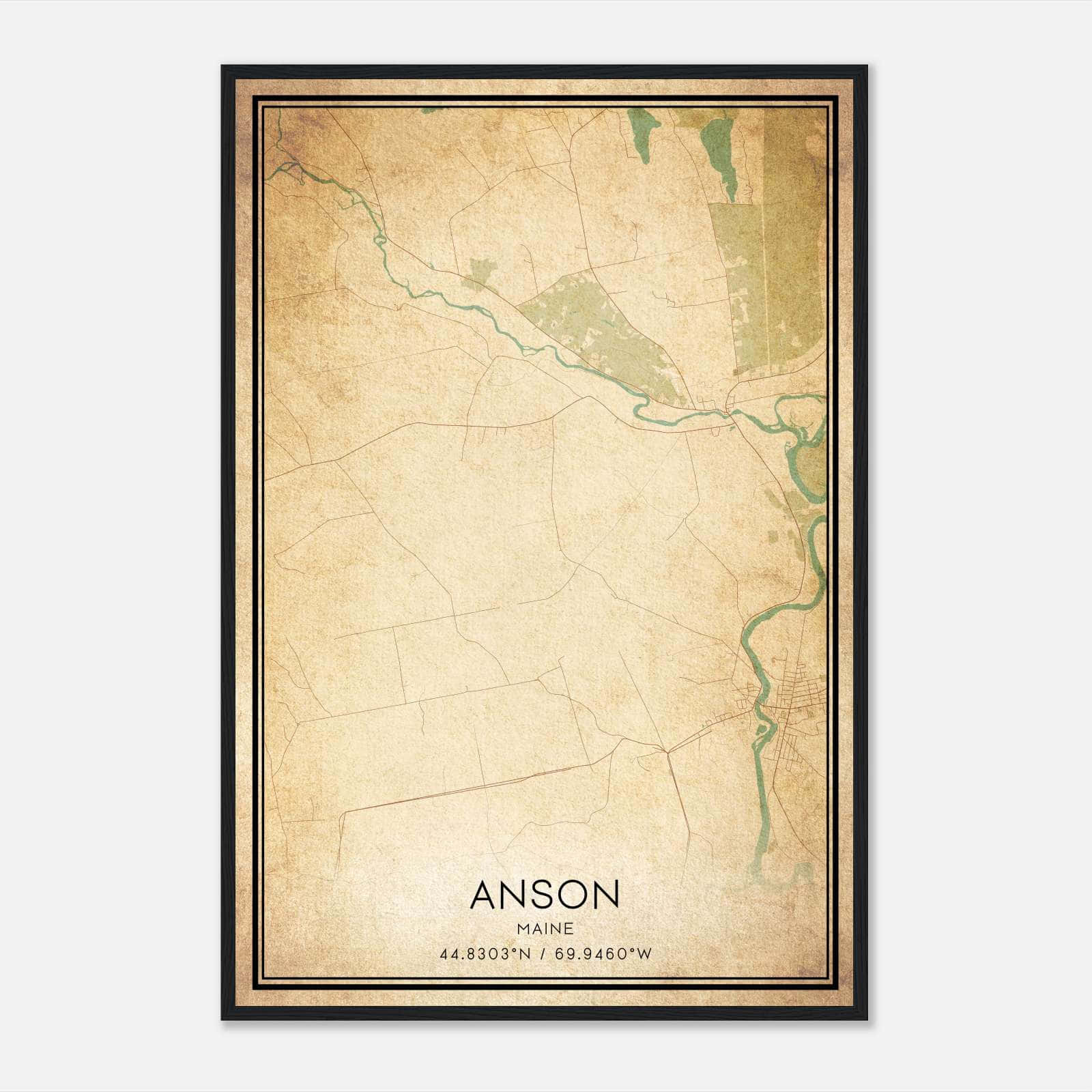 Vintage Anson Maine Map Poster, Anson ME City Road Wall Art Print Vintage Anson Maine Map Poster, Anson ME City Road Wall Art Print